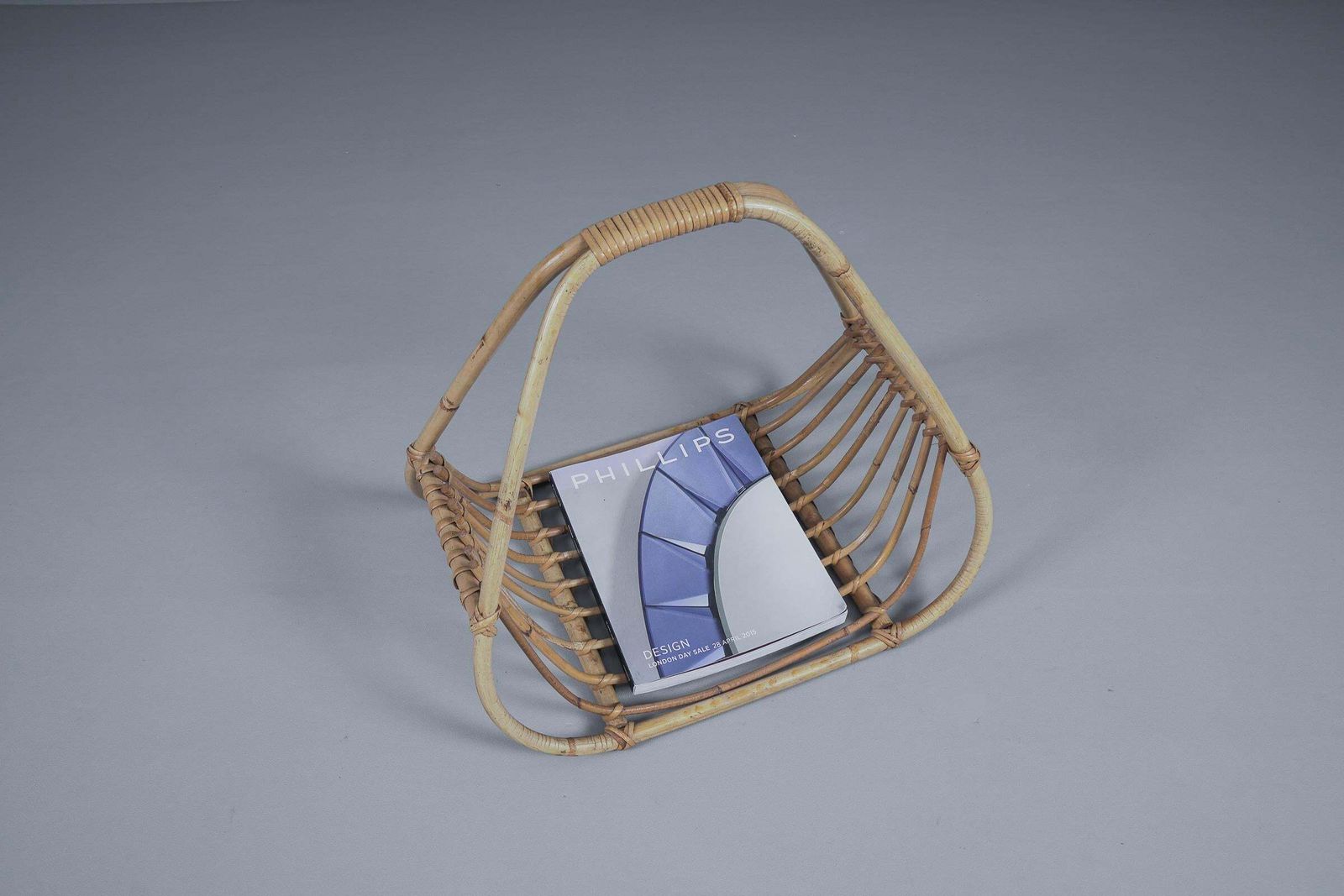 Mid Century Modern Italian Rattan Magazine Rack, 1960s photo vintage