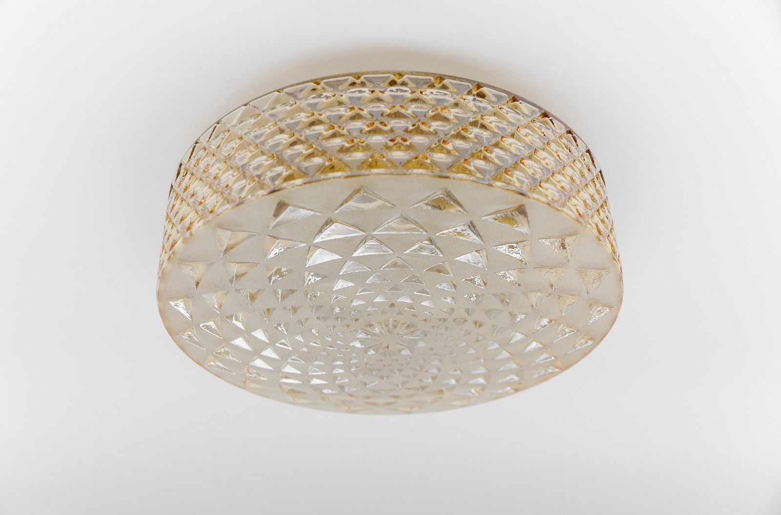 1 Of 2 Round Geometric Satin Amber Glass Flush Mount Light Or Wall Lamp, 1960s photo buy