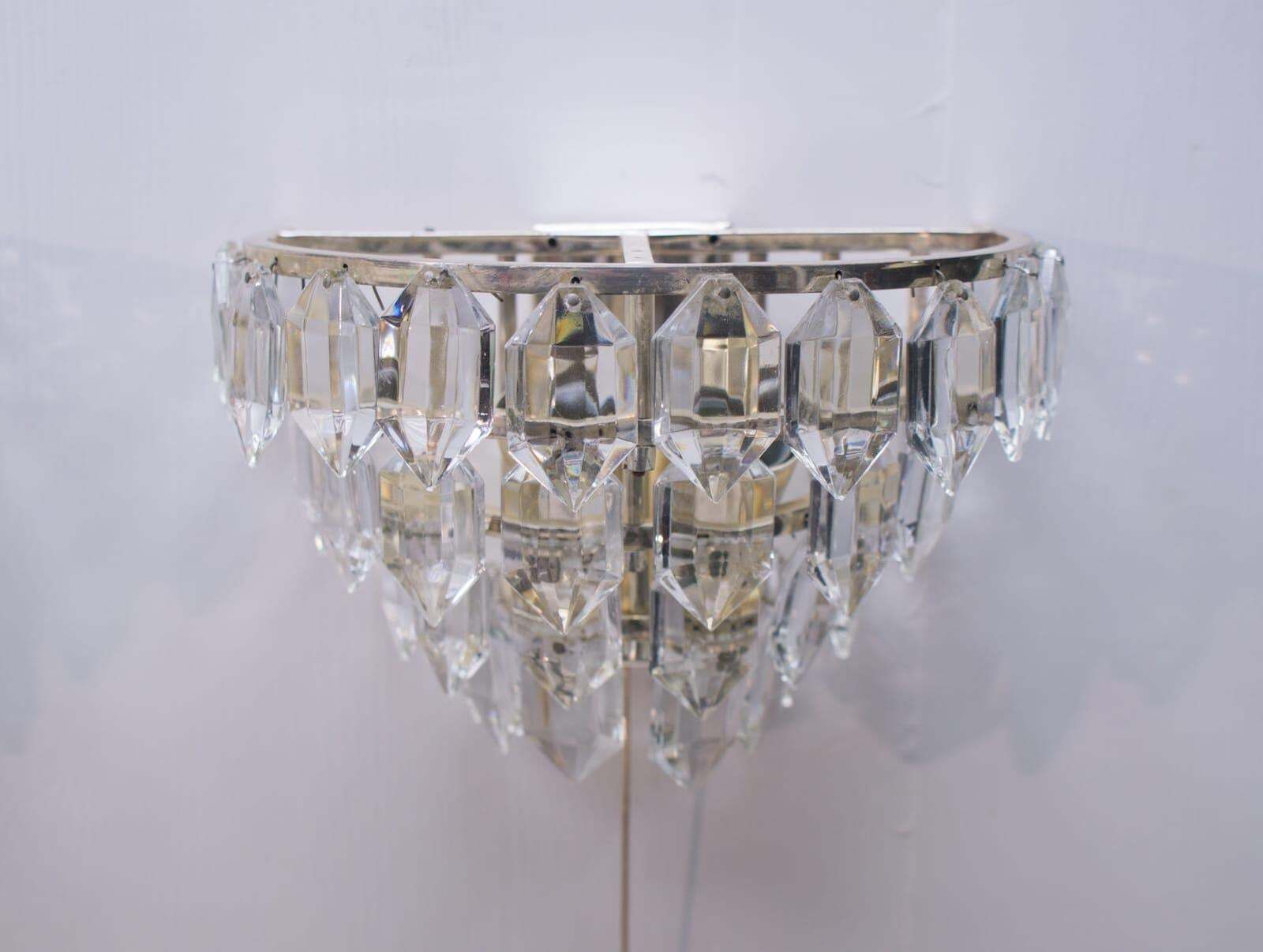 Pair Of Bakalowits Nickel Plated Crystal Chandelier Glass Wall Light, 1960s photo vinterior