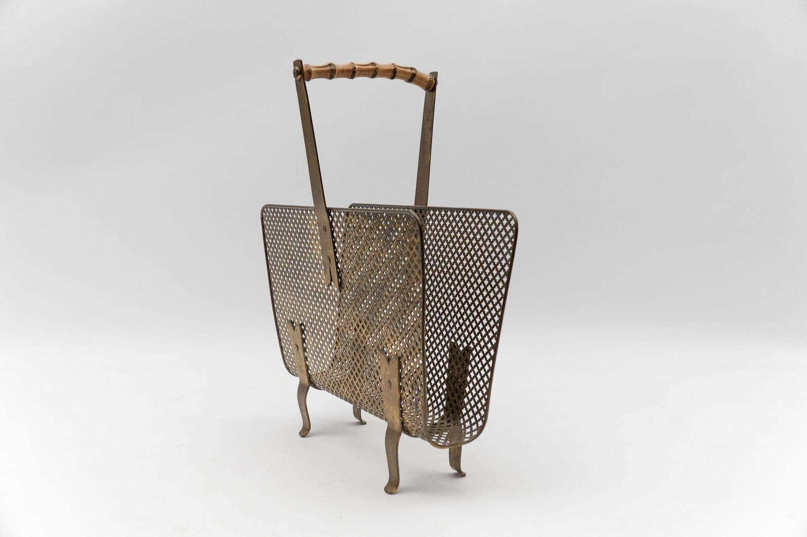 Mathieu Mategot Style Brass And Bamboo Magazine Holder, Circa 1950s photo Home Decor