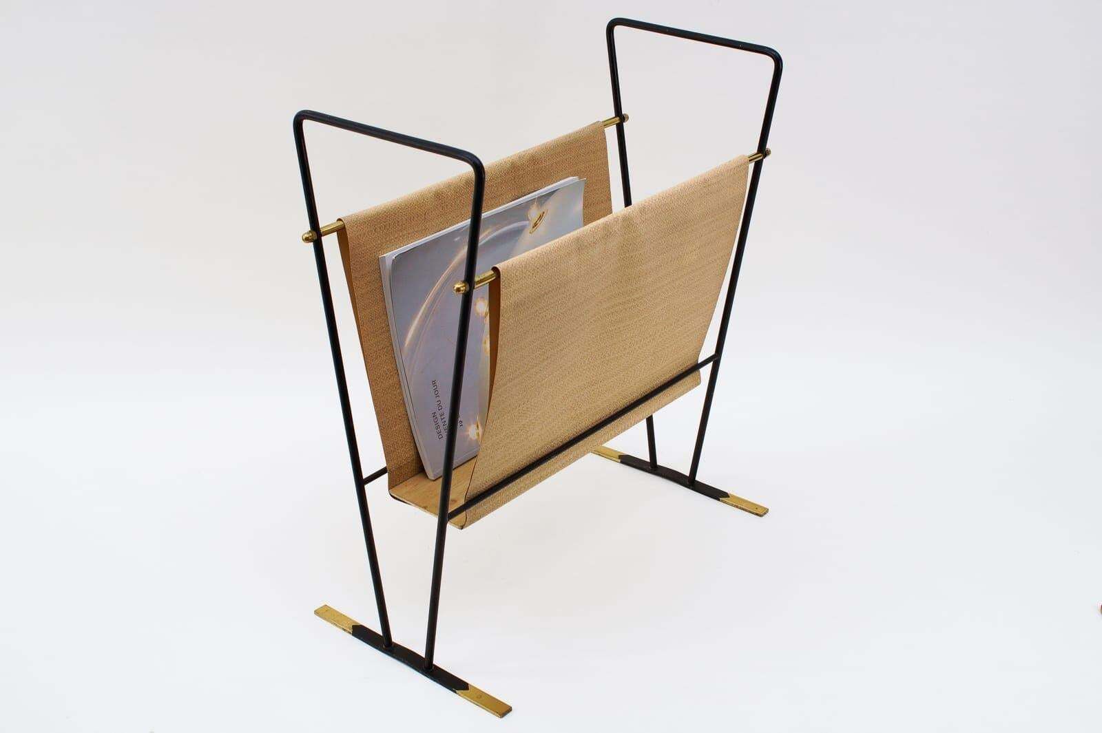 Elegant Brass And Metal Magazine Rack Mid Century Modern, 1950s, Austria photo for sale