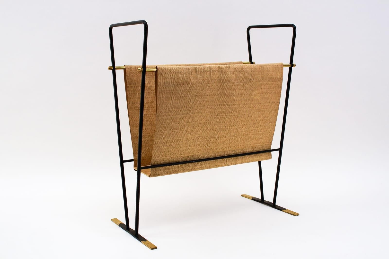 Elegant Brass And Metal Magazine Rack Mid Century Modern, 1950s, Austria photo Home Decor