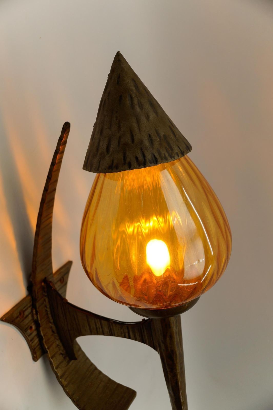 photo furniture Huge French Hand Forged Iron And Glass Wall Lamp, 1960s