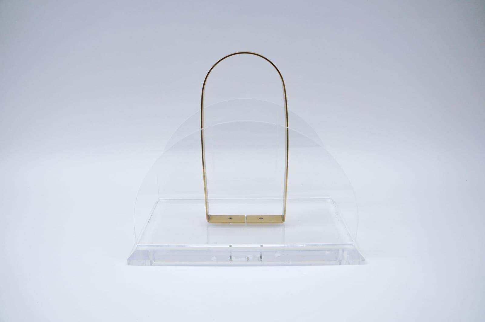 Elegant Magazine Rack In Acrylic & Brass, 1970s Italy photo furniture