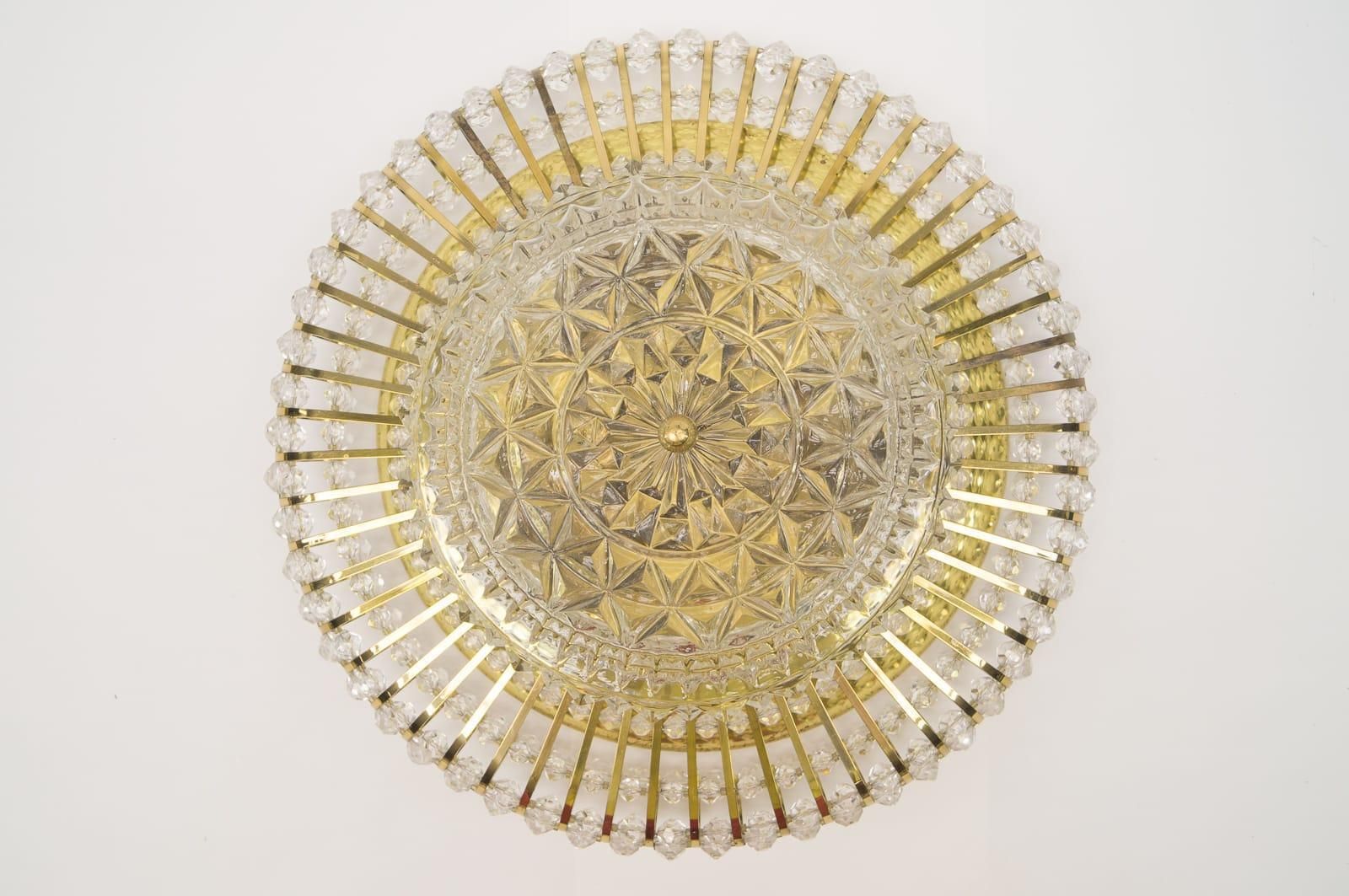 photo furniture Mid Century Modern Ceiling Lamp With Glass Stones And Brass Frame