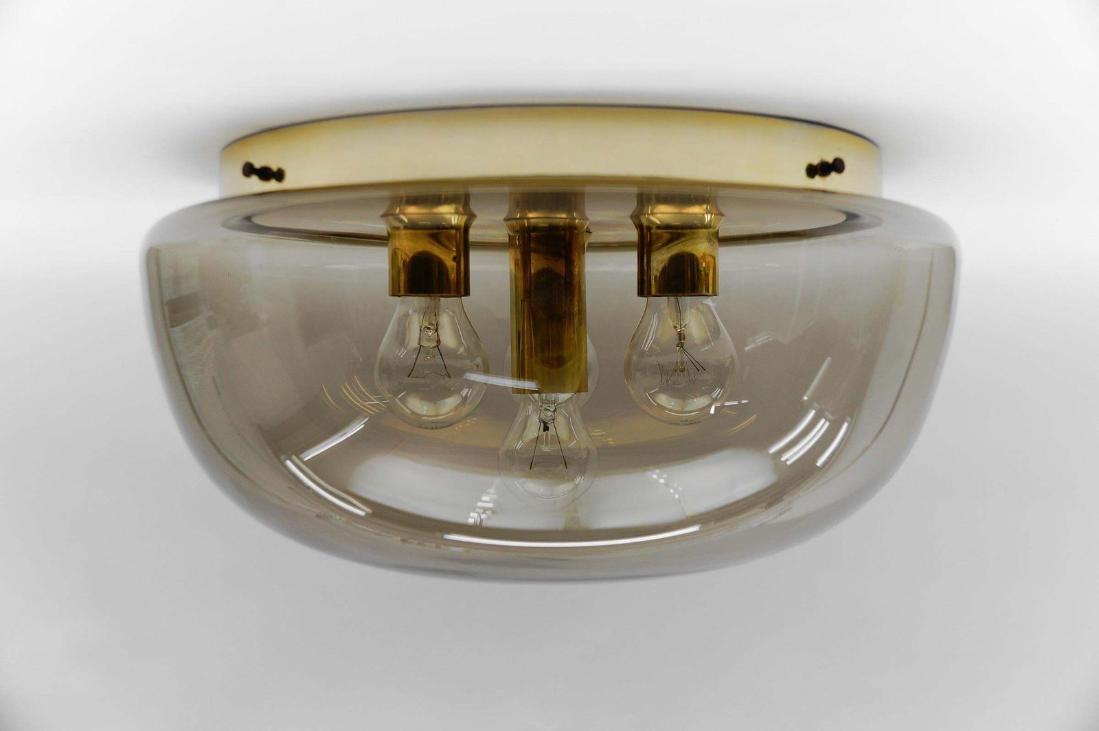 Huge Brass And Smoked Glass Flush Mount By Limburg, Germany 1960s photo furniture