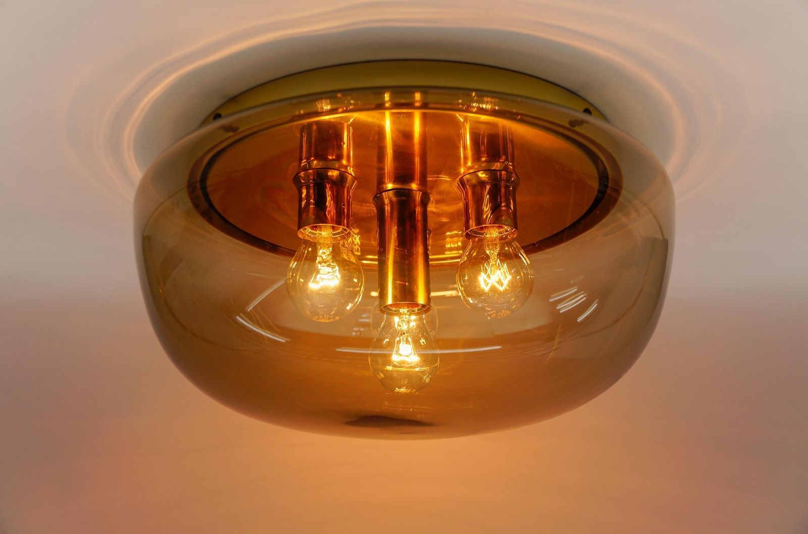 Huge Brass And Smoked Glass Flush Mount By Limburg, Germany 1960s photo vinterior