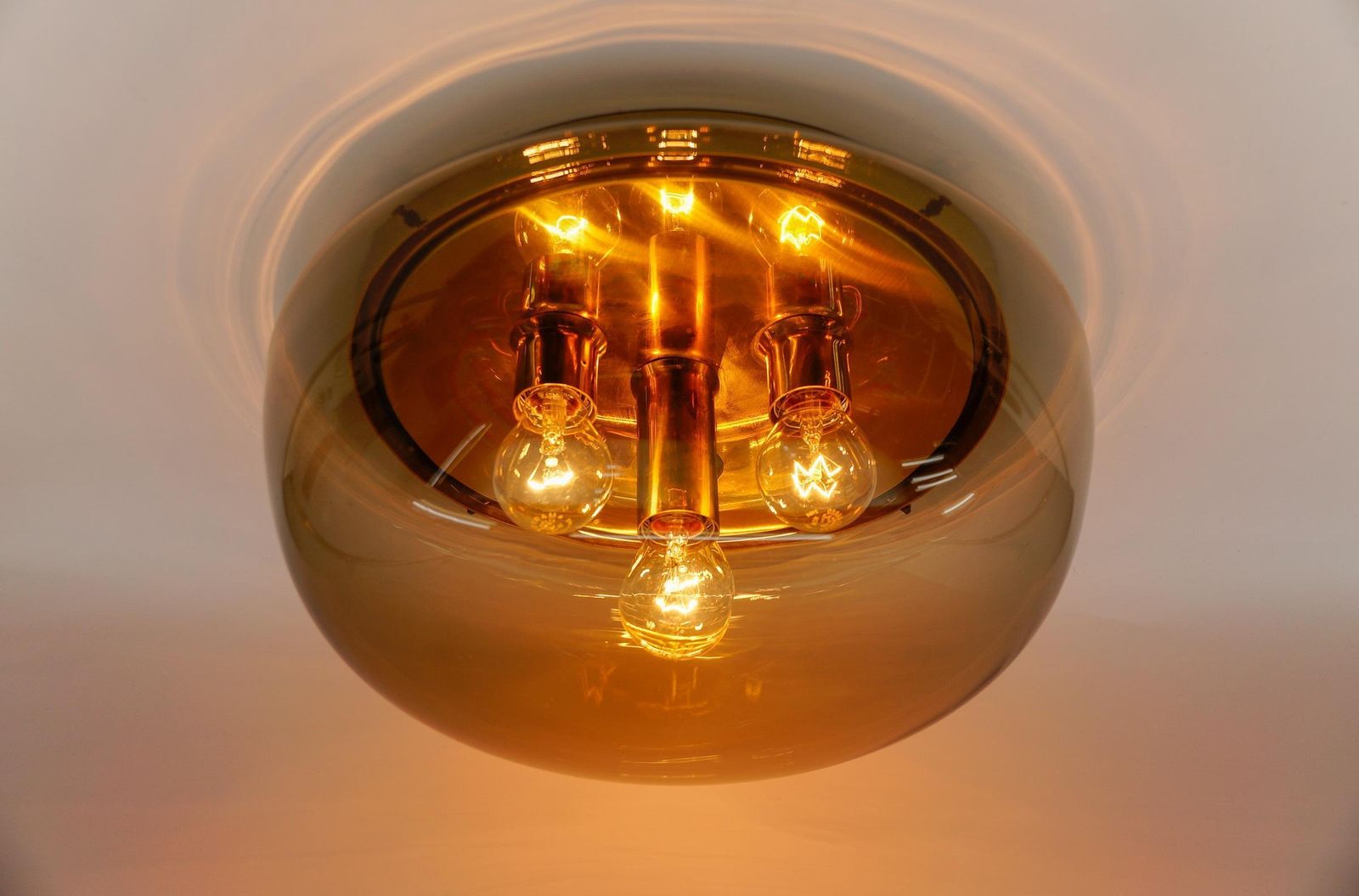 Huge Brass And Smoked Glass Flush Mount By Limburg, Germany 1960s photo vintage