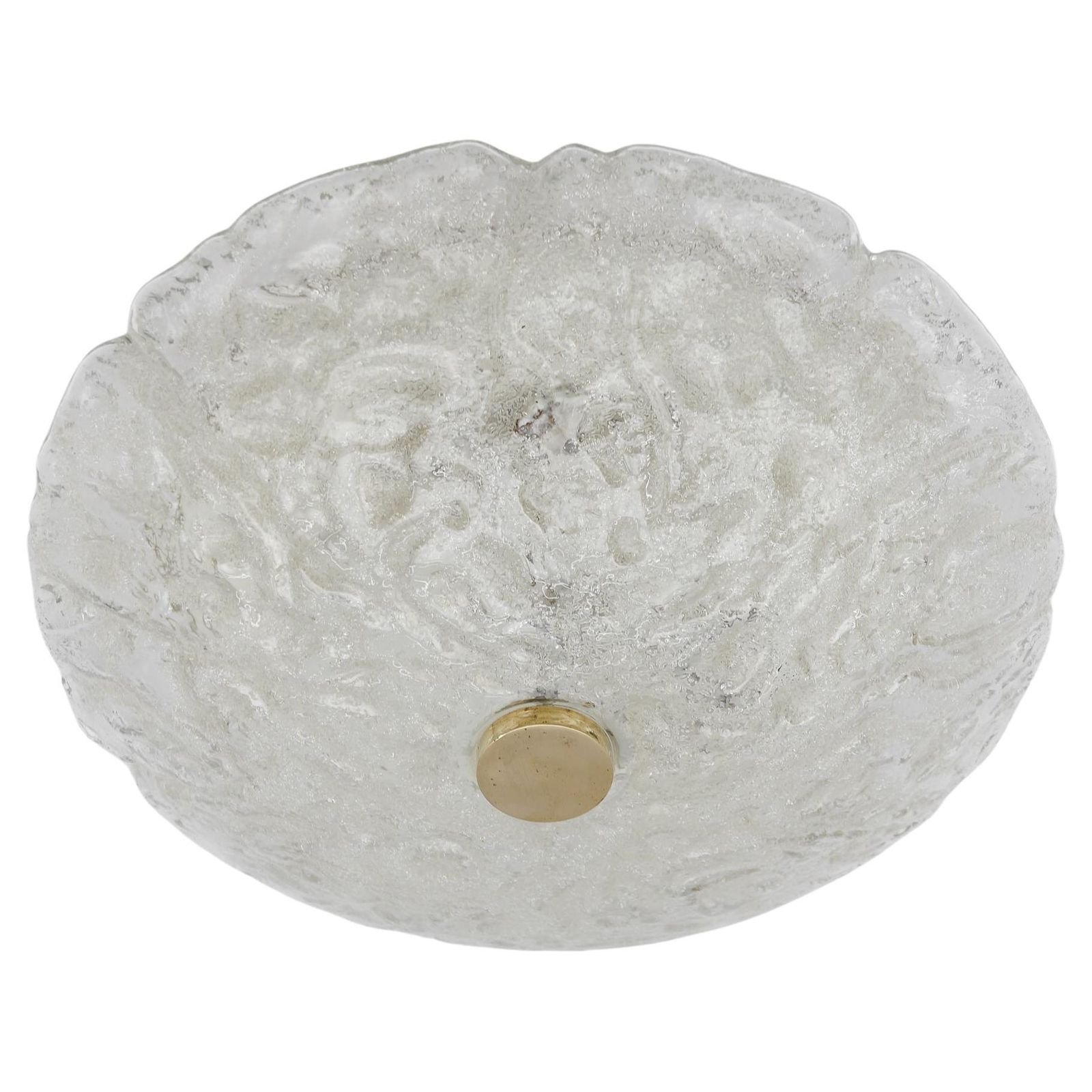 1 Of 2 Huge Elegant Flush Mount Lamp In Ice Glass By Limburg, Gerrmany 1960s