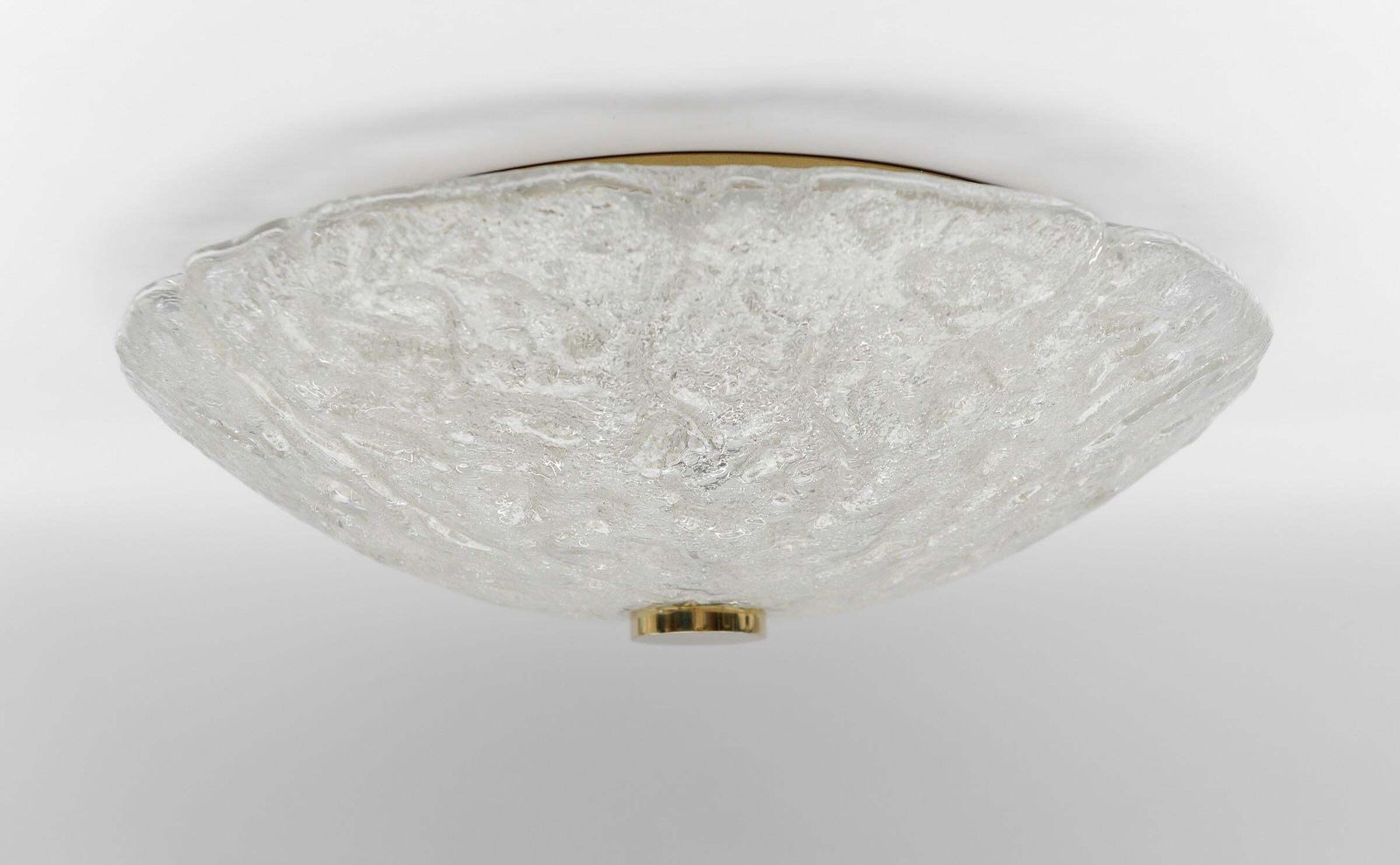 1 Of 2 Huge Elegant Flush Mount Lamp In Ice Glass By Limburg, Gerrmany 1960s photo for sale
