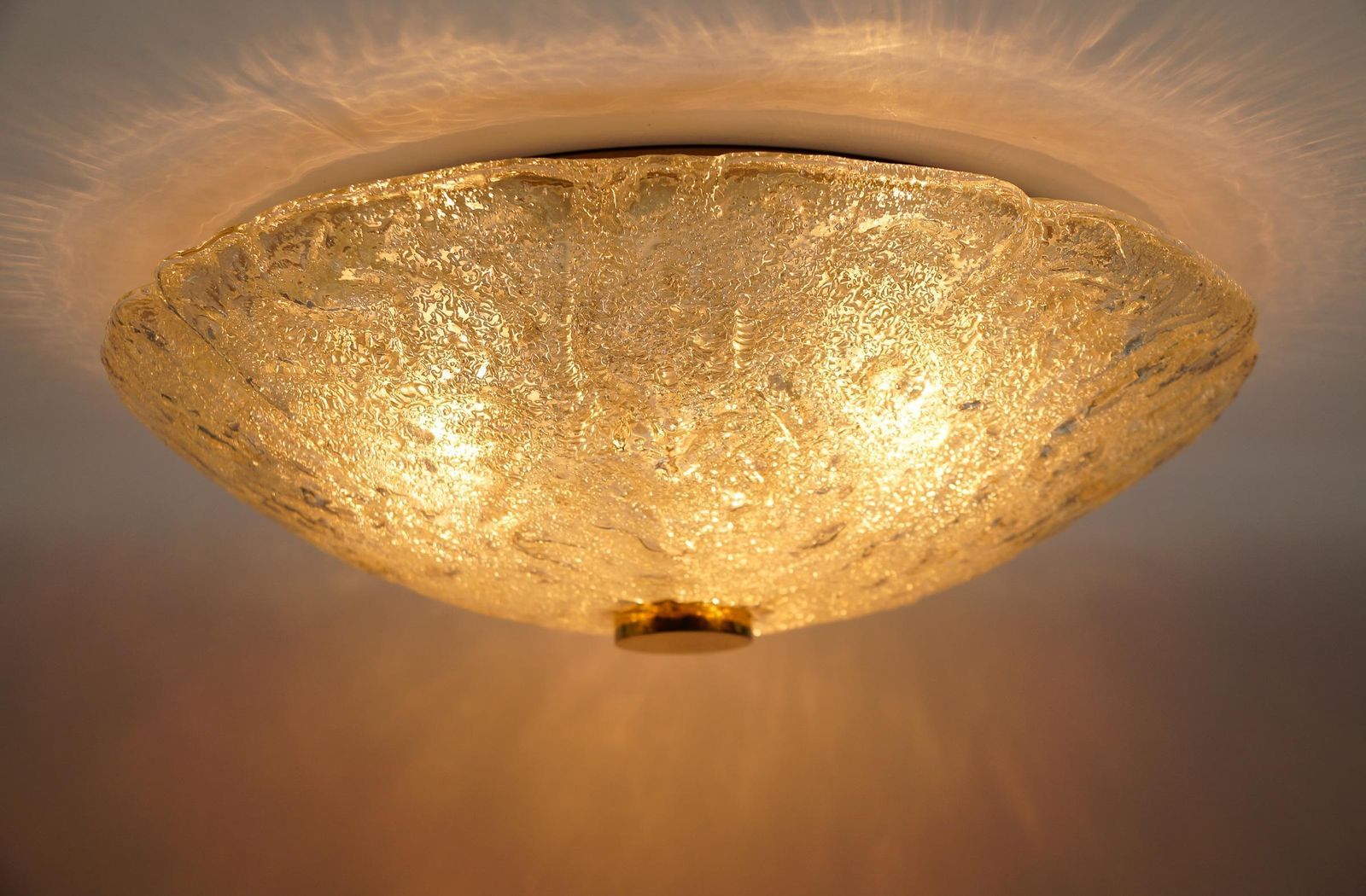 1 Of 2 Huge Elegant Flush Mount Lamp In Ice Glass By Limburg, Gerrmany 1960s photo vinterior