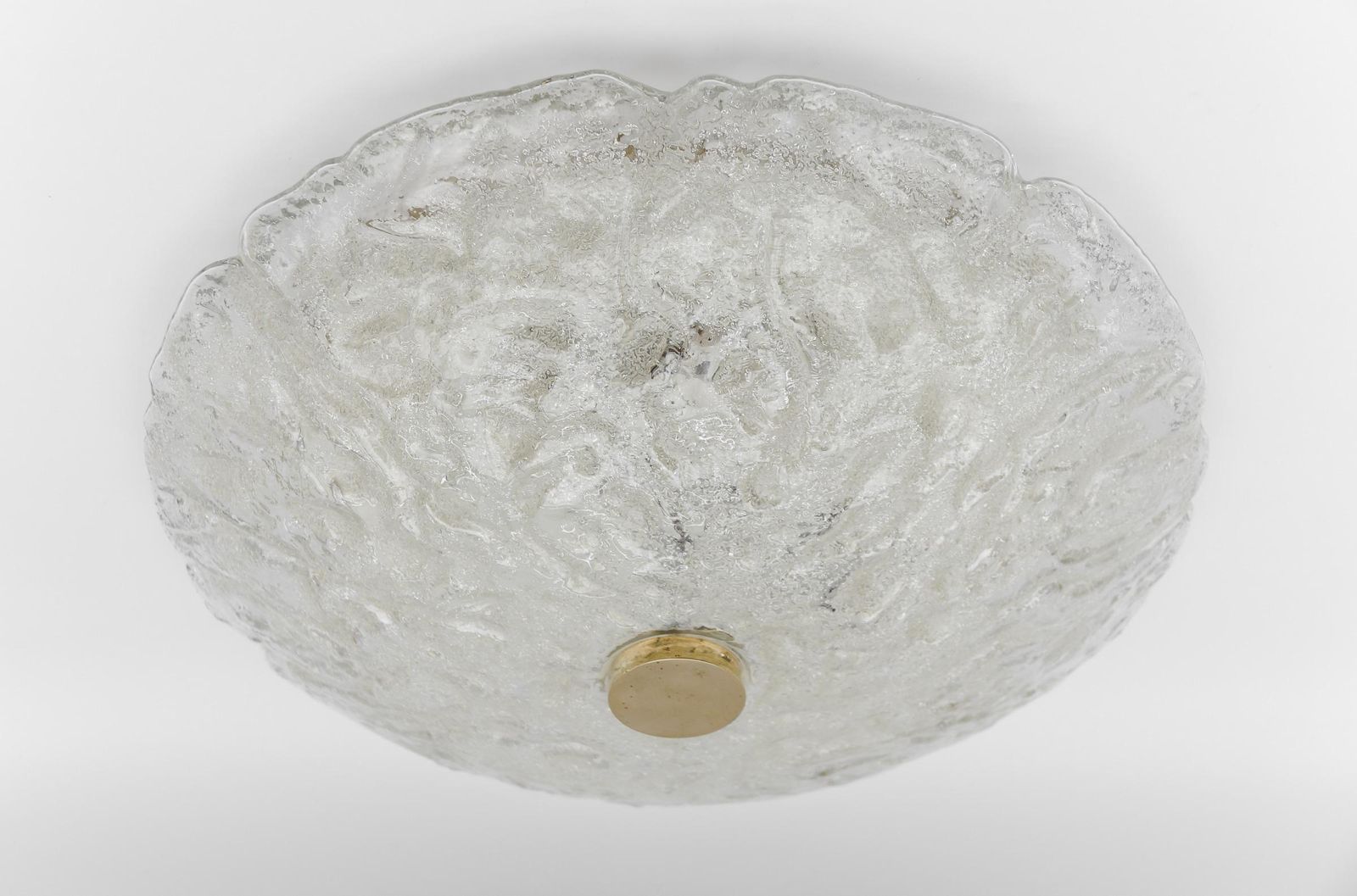 1 Of 2 Huge Elegant Flush Mount Lamp In Ice Glass By Limburg, Gerrmany 1960s photo buy