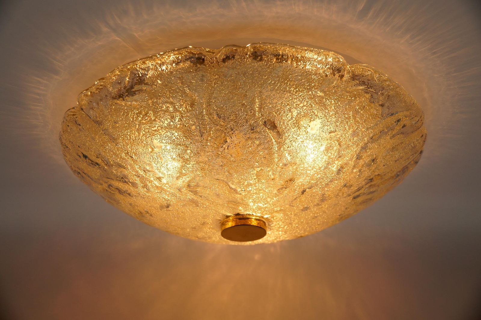 photo for sale 1 Of 2 Huge Elegant Flush Mount Lamp In Ice Glass By Limburg, Gerrmany 1960s
