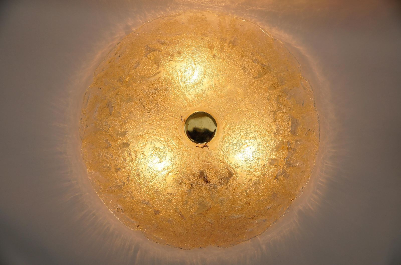 photo vinterior 1 Of 2 Huge Elegant Flush Mount Lamp In Ice Glass By Limburg, Gerrmany 1960s