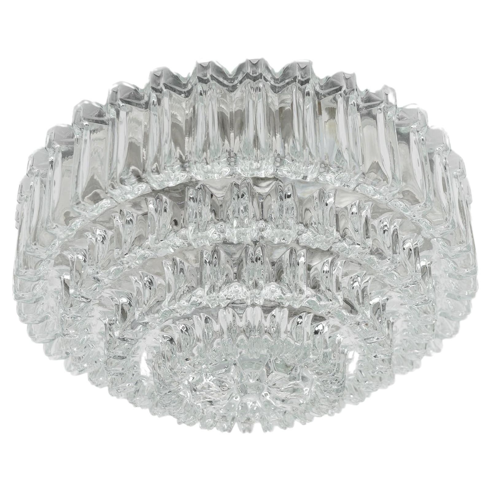 Elegant Four Tier Crystal Glass Flush Mount Light By Limburg, 1960s Germany