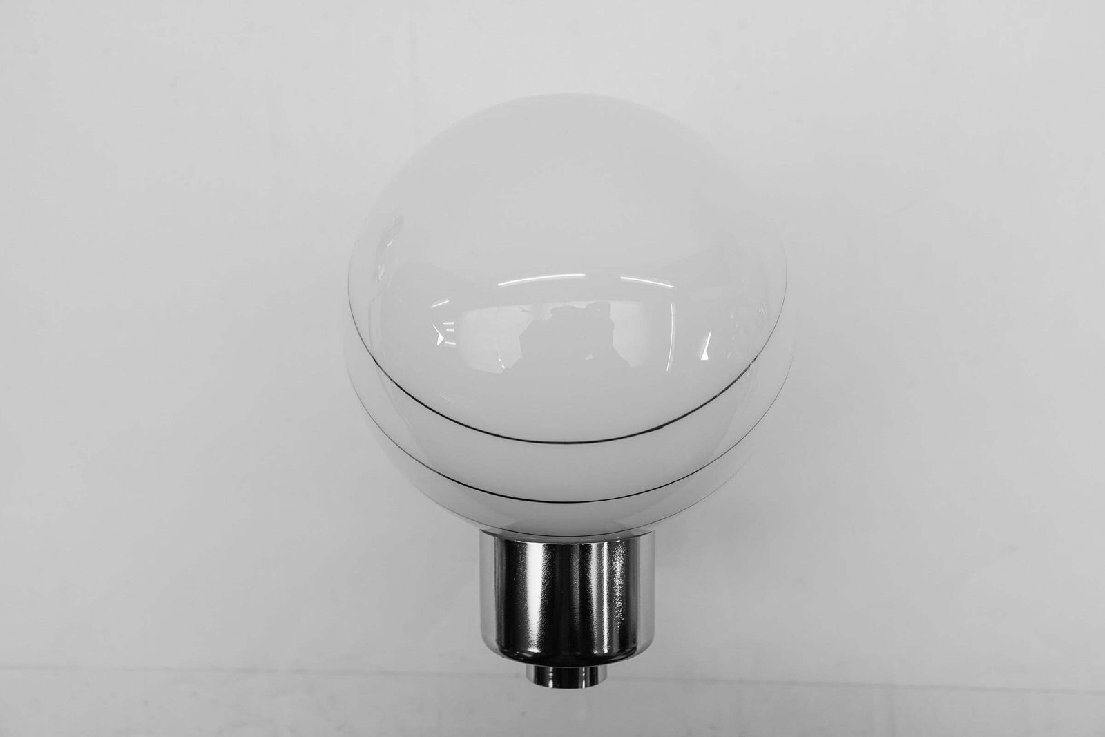Set Of 3 Space Age Chrome Wall Lamps With Milk Glass Ball Shades, 1970s photo vinterior