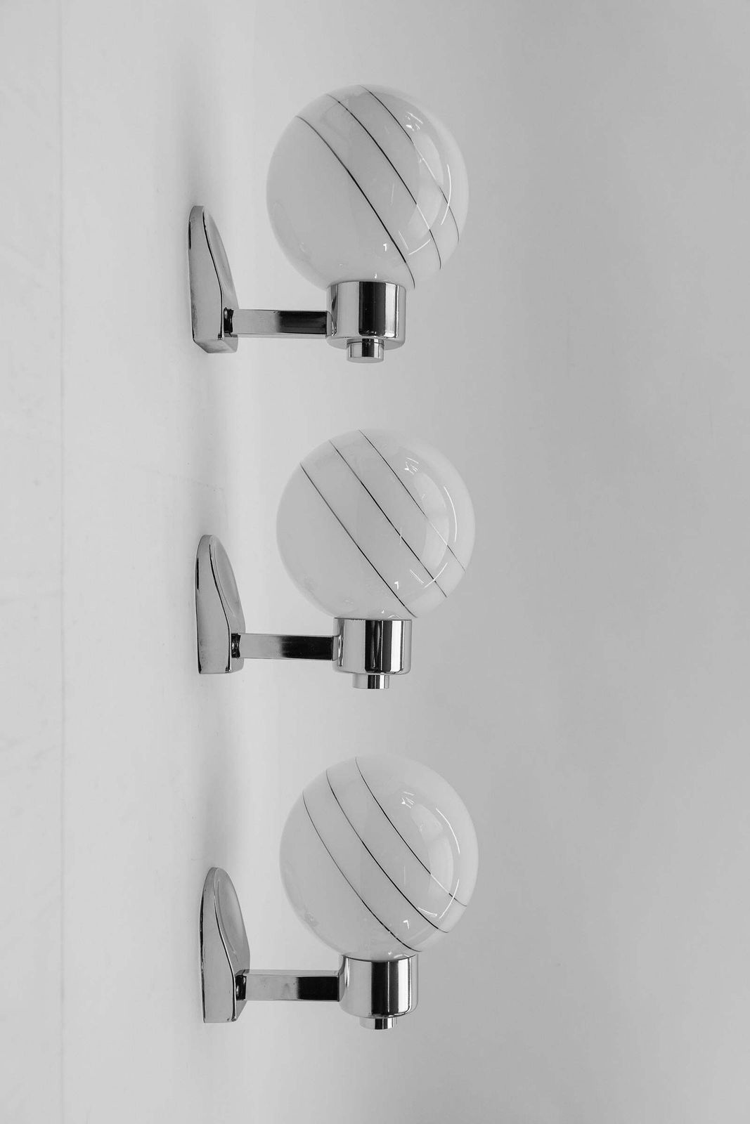 photo buy Set Of 3 Space Age Chrome Wall Lamps With Milk Glass Ball Shades, 1970s