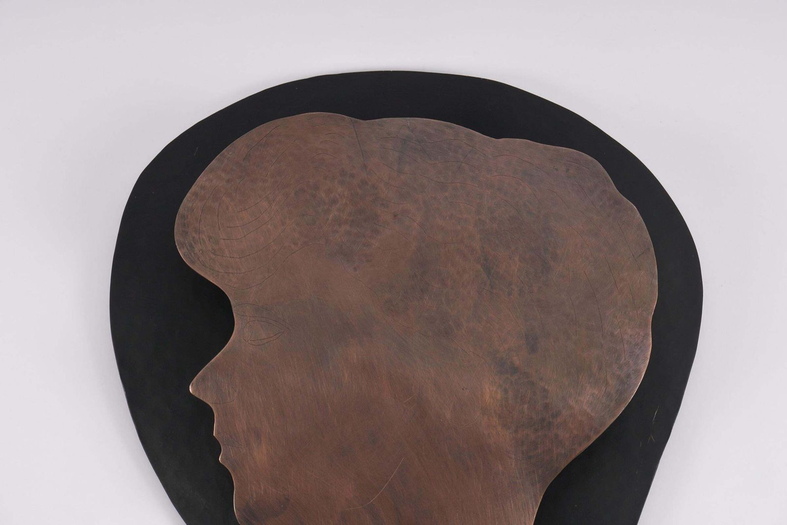 Handmade Woman's Head Wall Lamp In Solid Copper And Metal photo vintage