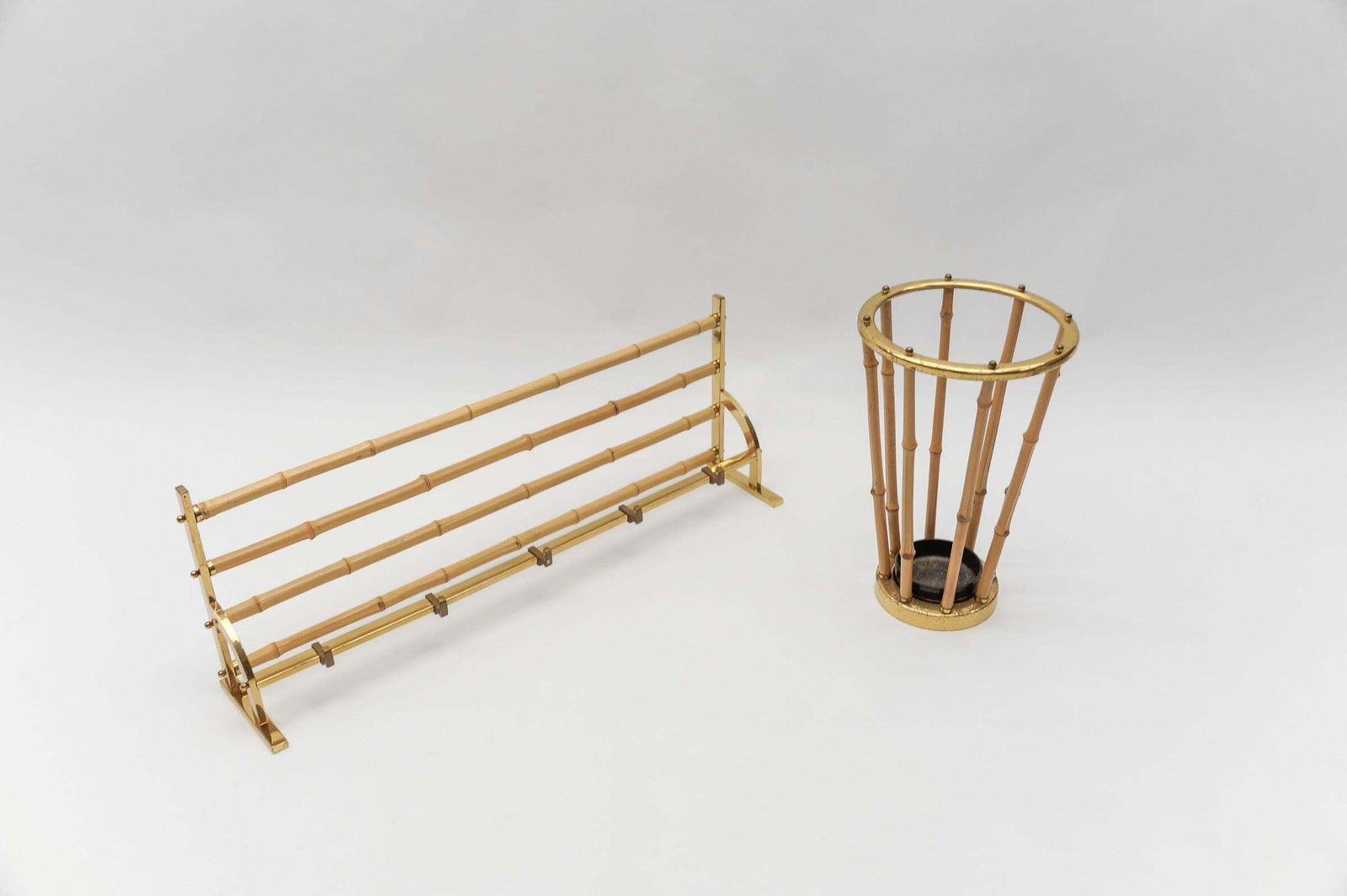 Rare Set Of Brass And Bamboo Coat Rack And Umbrella Stand, 1950 Italy photo Furniture