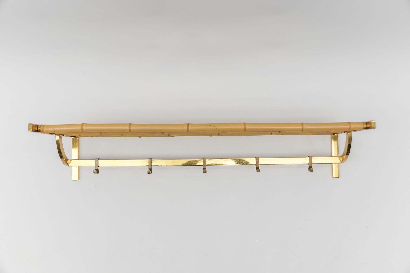 Rare Set Of Brass And Bamboo Coat Rack And Umbrella Stand, 1950 Italy photo buy