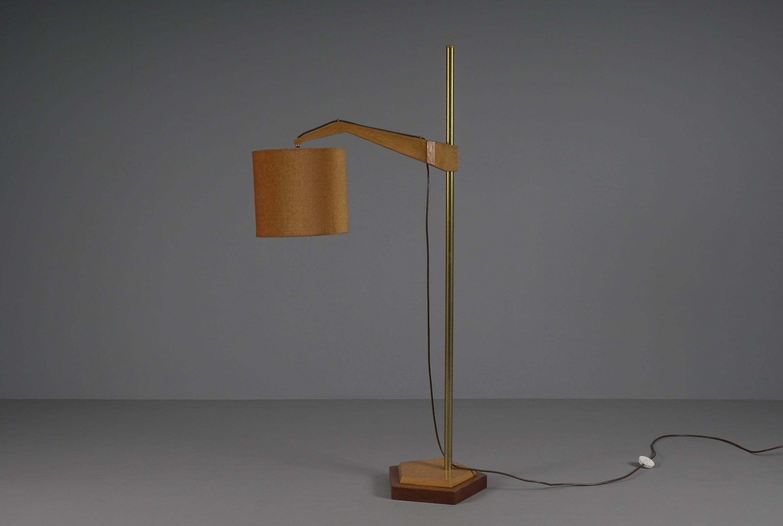 Unique Anthroposophic Floor Lamp In Wood, Brass And Fabric By Rudolf Dörfler photo furniture