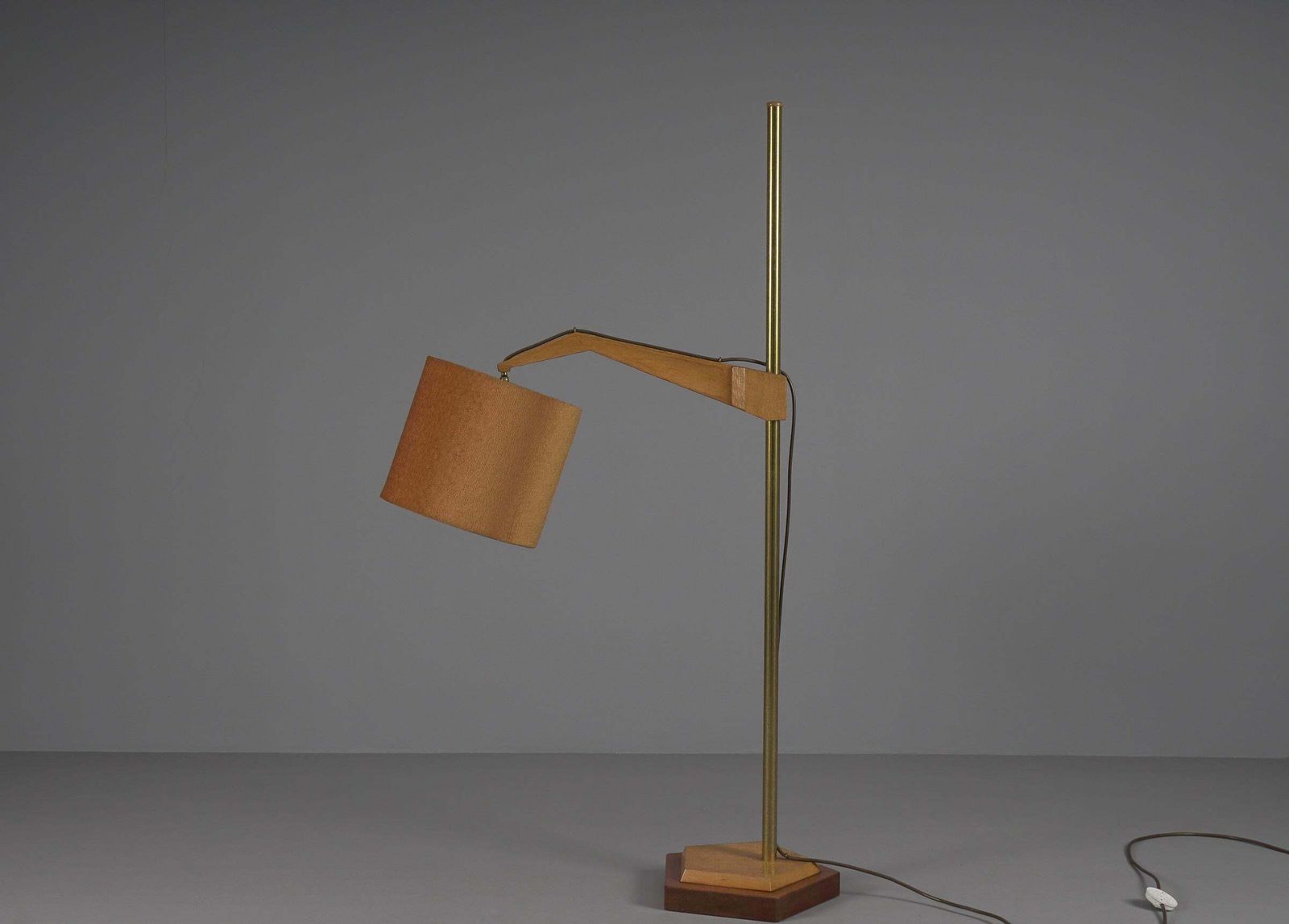 Unique Anthroposophic Floor Lamp In Wood, Brass And Fabric By Rudolf Dörfler photo for sale