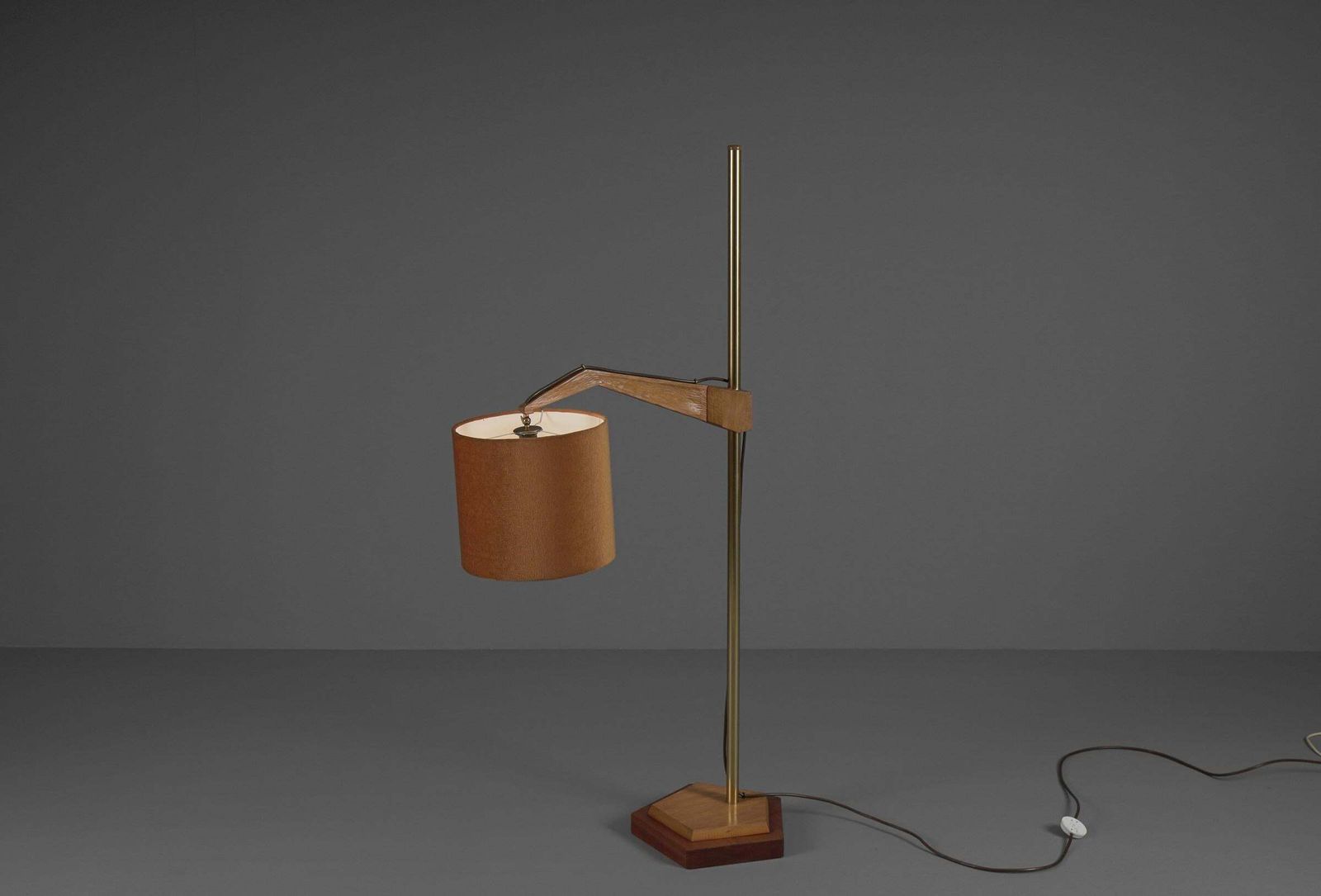 Unique Anthroposophic Floor Lamp In Wood, Brass And Fabric By Rudolf Dörfler photo vinterior