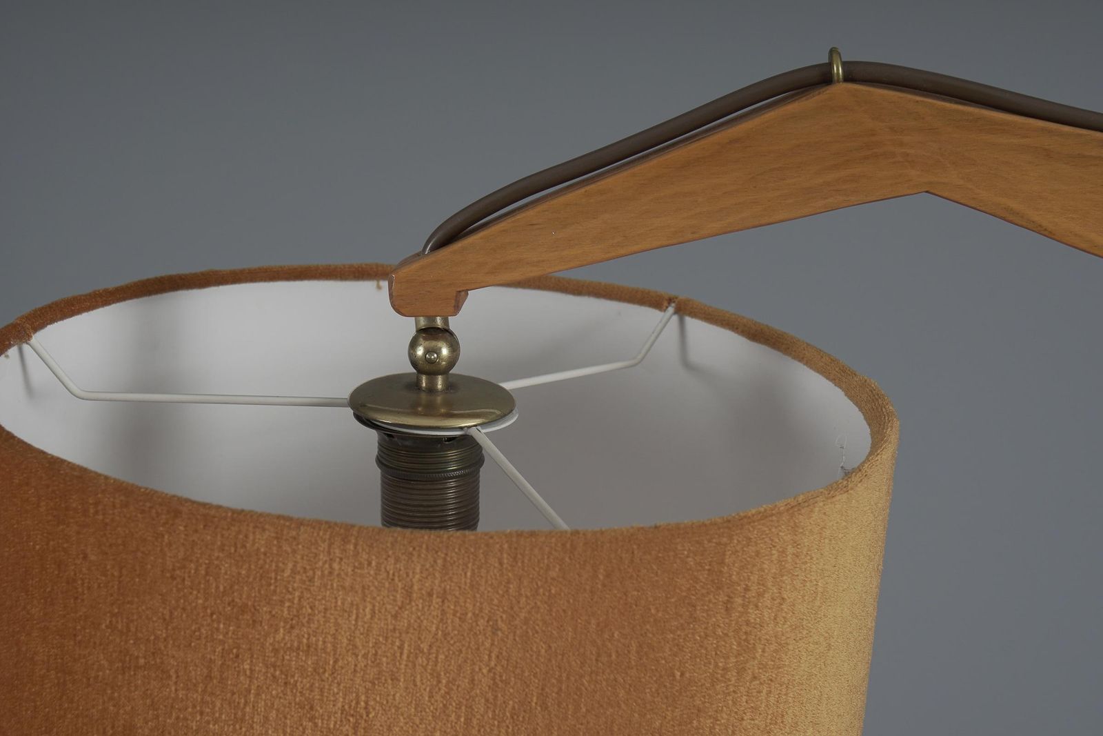 photo buy Unique Anthroposophic Floor Lamp In Wood, Brass And Fabric By Rudolf Dörfler
