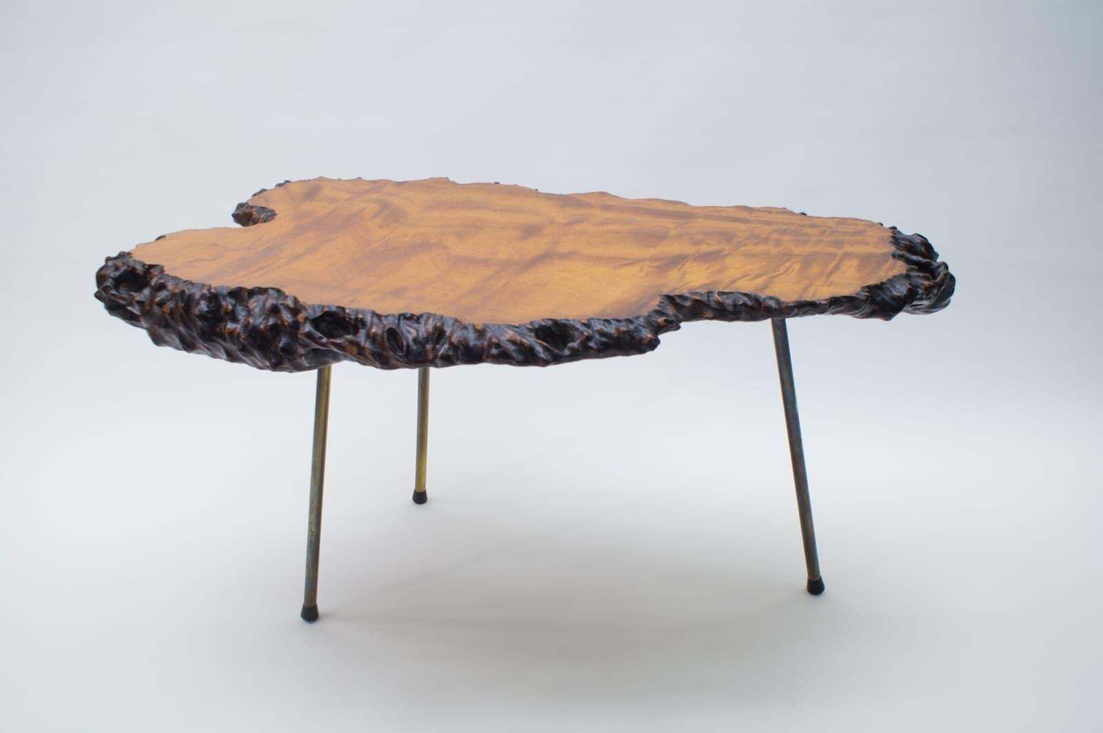 Nakashima Style Burl Wood Tripod Side Table photo Furniture