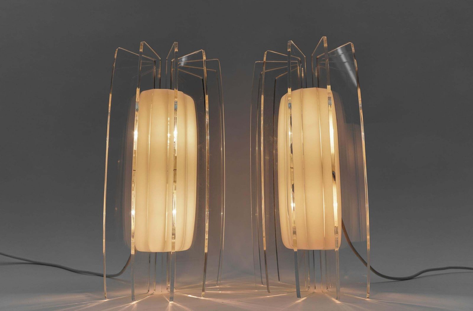 Pair Of Awesome Large Acrylic Fan Wall Lamps, 1960s photo buy