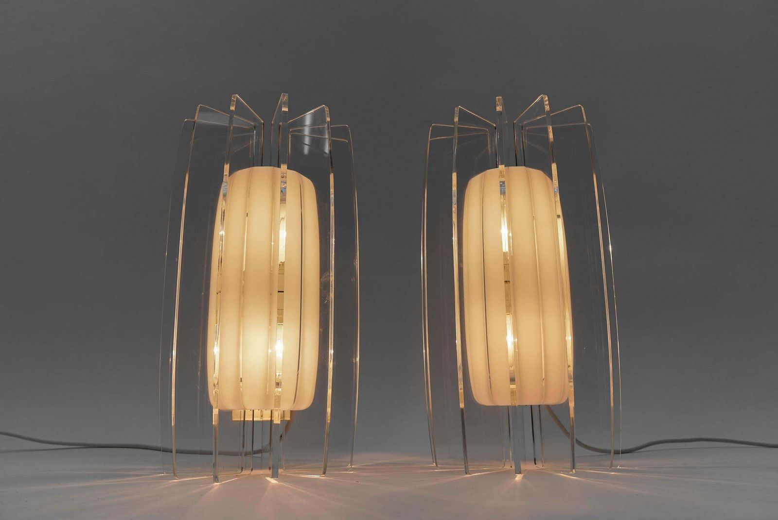 photo furniture Pair Of Awesome Large Acrylic Fan Wall Lamps, 1960s