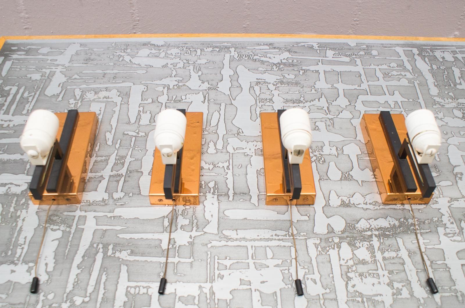 Midcentury Copper And Milk Glass Tubes Wall Lamp, Austria, 1960s photo 679.0