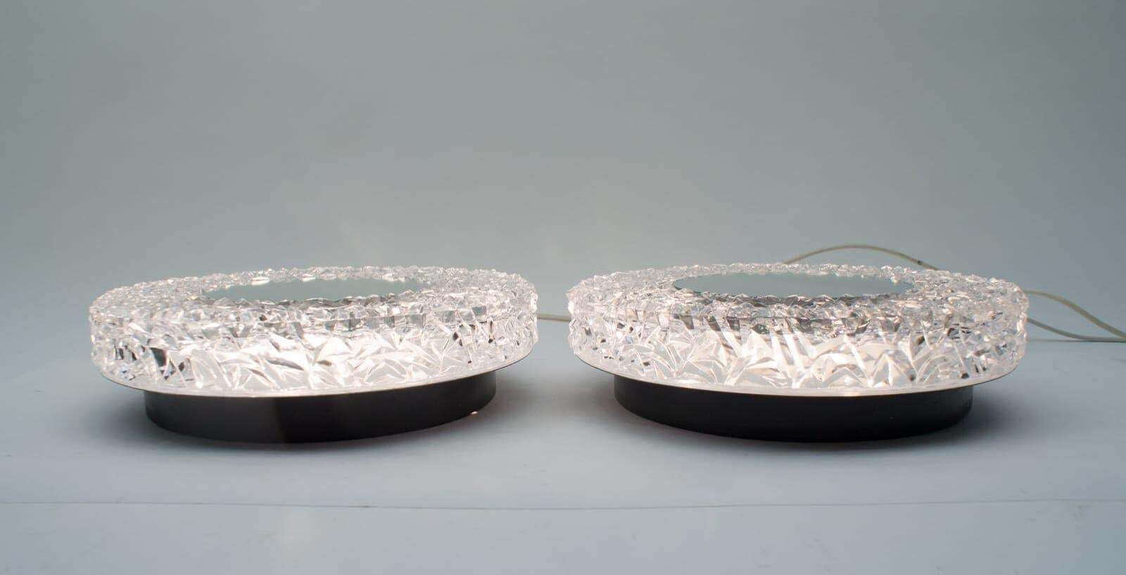 Set Of 2 Textured Glass And Mirror Ceiling Wall Flushmounts, Hillebrand, 1960s photo Lighting