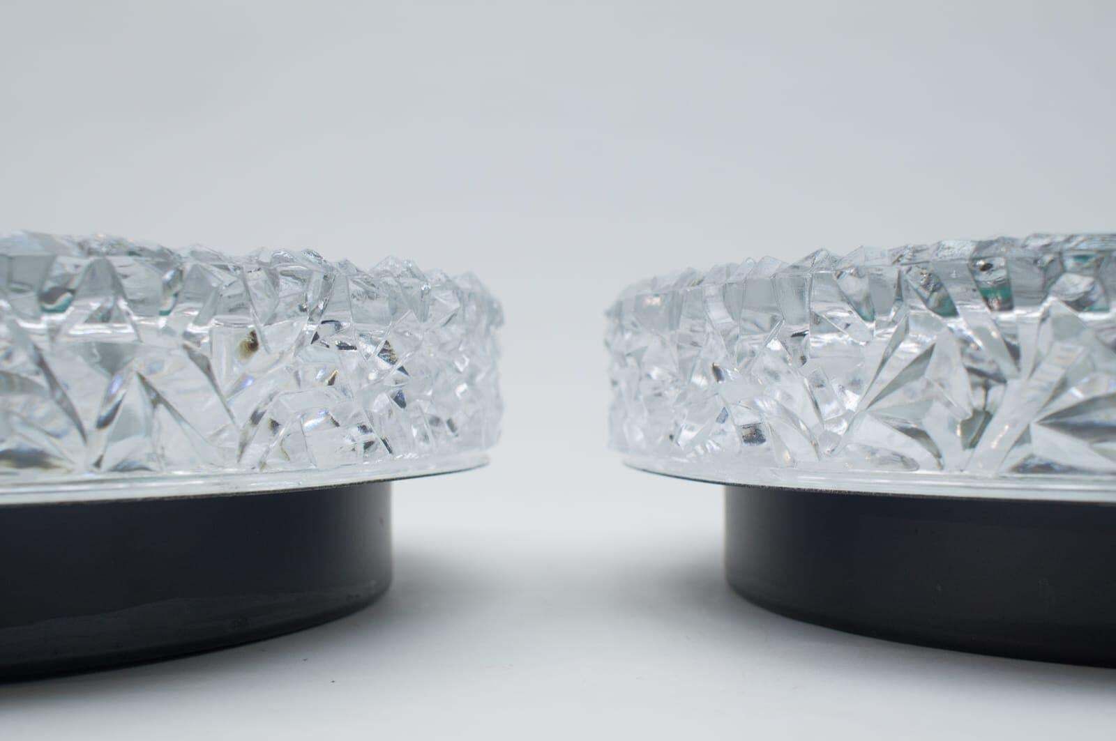 Set Of 2 Textured Glass And Mirror Ceiling Wall Flushmounts, Hillebrand, 1960s photo vintage