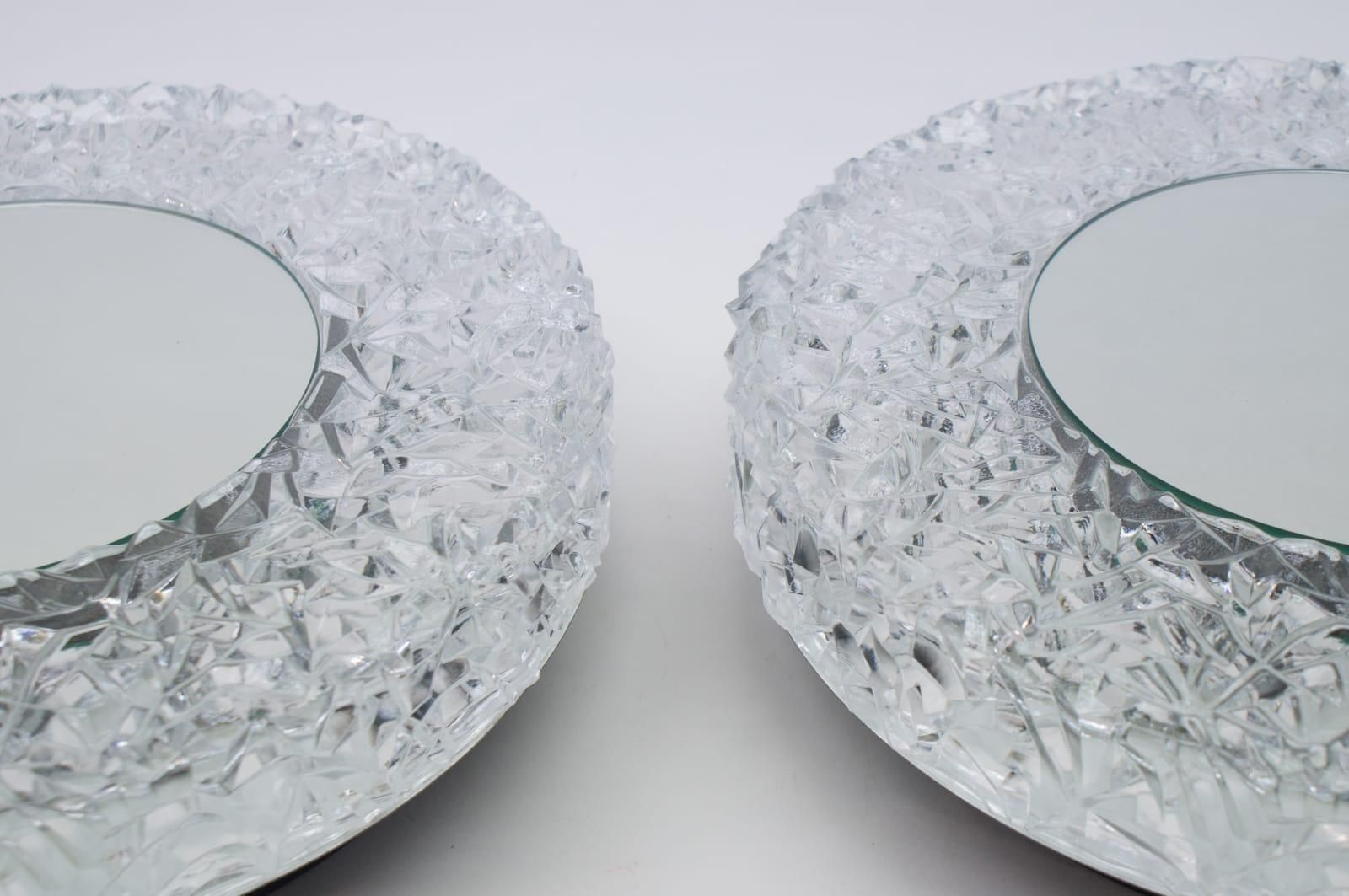 Lighting Set Of 2 Textured Glass And Mirror Ceiling Wall Flushmounts, Hillebrand, 1960s photo