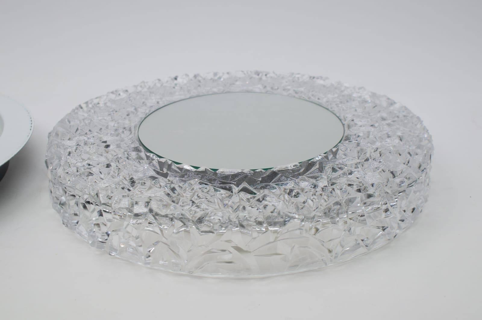 photo vintage Set Of 2 Textured Glass And Mirror Ceiling Wall Flushmounts, Hillebrand, 1960s