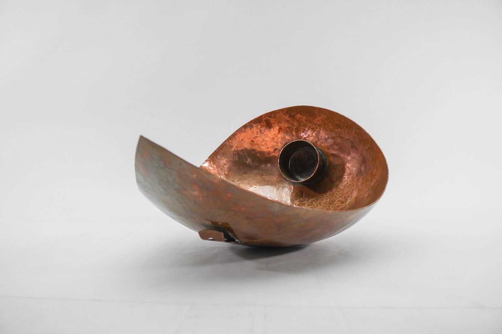 Huge Hand Forged 'Hammered' Metal Artist Wall Candle Holder, 1950s photo vinterior