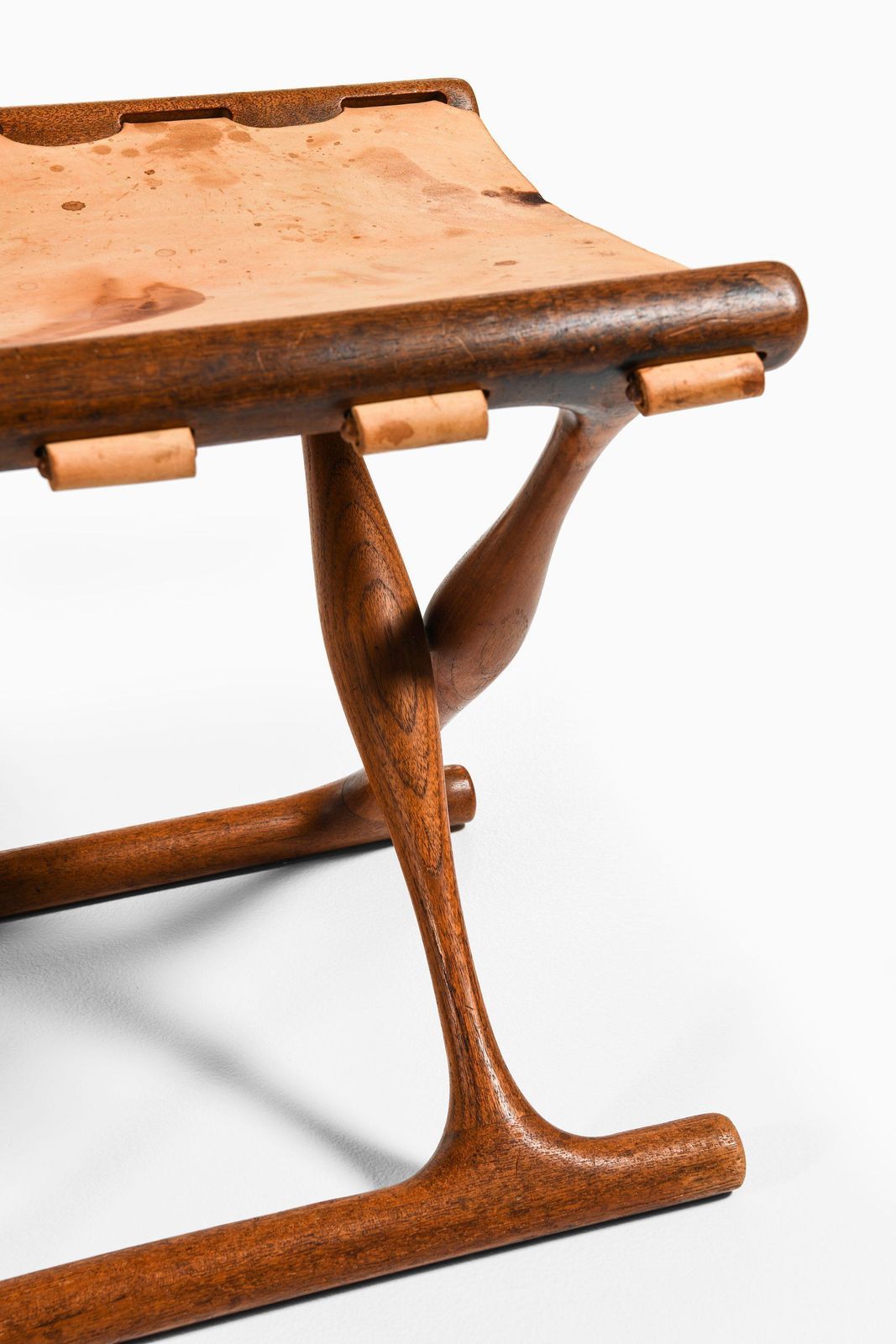 Folding Stool In Teak And Original Natural Leather By Poul Hundevad, 1950's photo Furniture