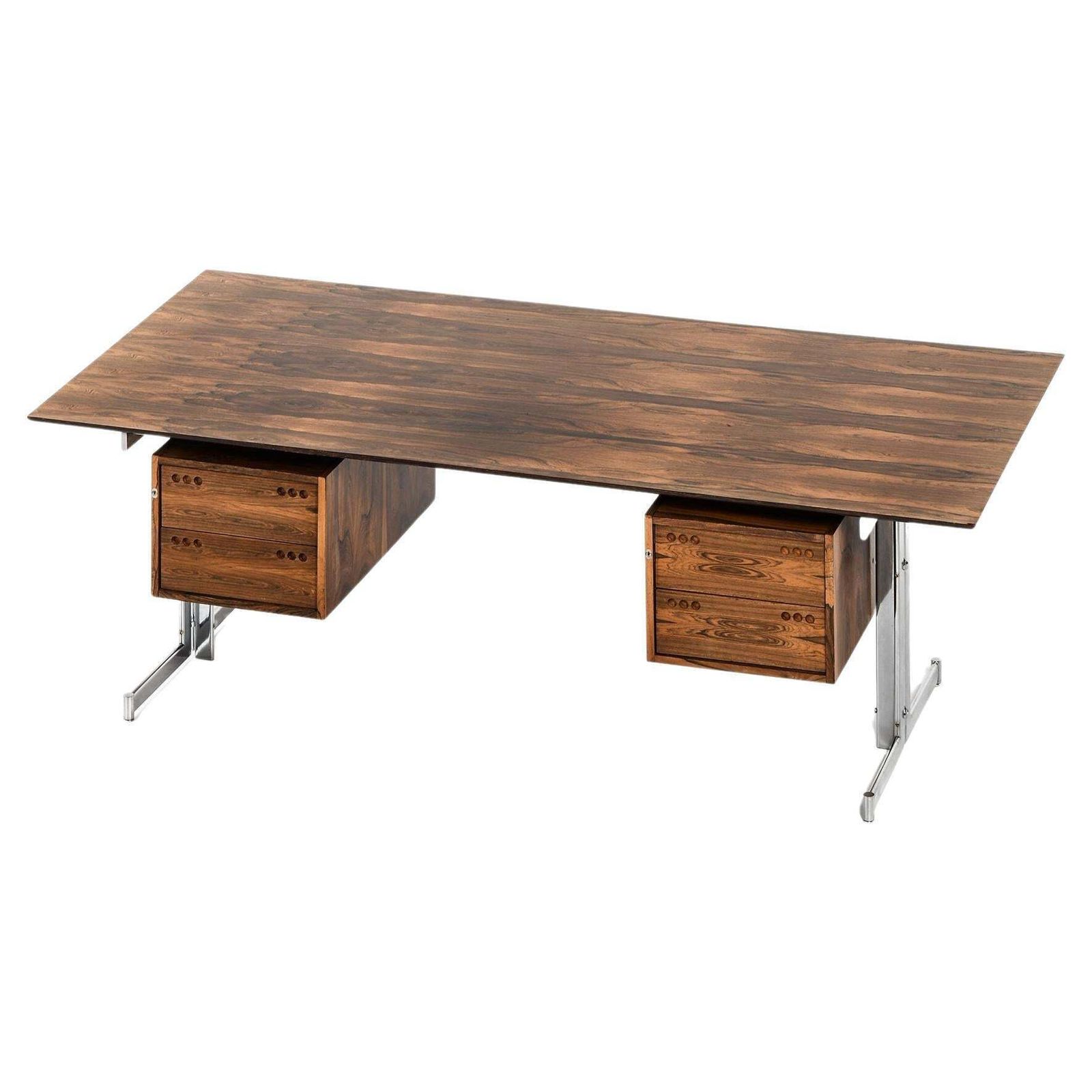 Freestanding Desk In Rosewood And Chromed Steel By Jan Lunde Knudsen, 1960's