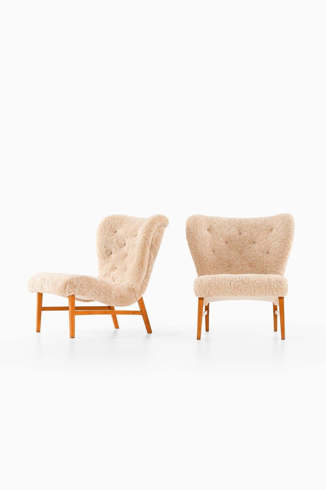 Easy Chairs In Beech & Reupholstered In Sheepskin By Erik Bertil Karlén, 1940's photo furniture