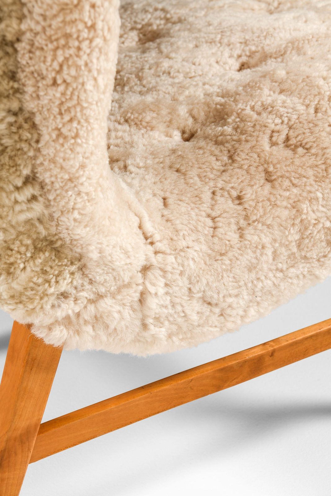 photo for sale Easy Chairs In Beech & Reupholstered In Sheepskin By Erik Bertil Karlén, 1940's