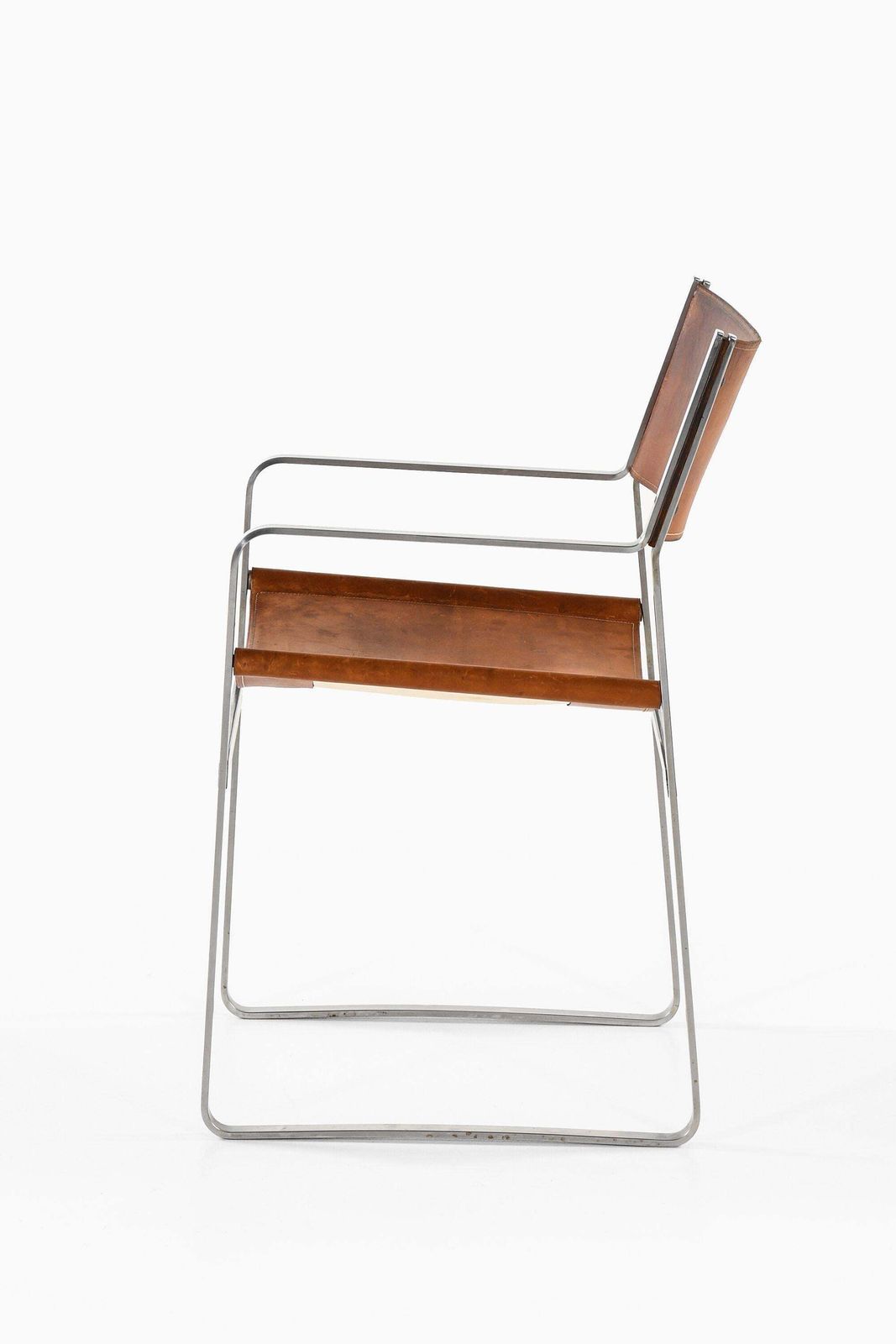 Armchair In Steel And Original Leather By Hans Wegner, 1970s photo for sale