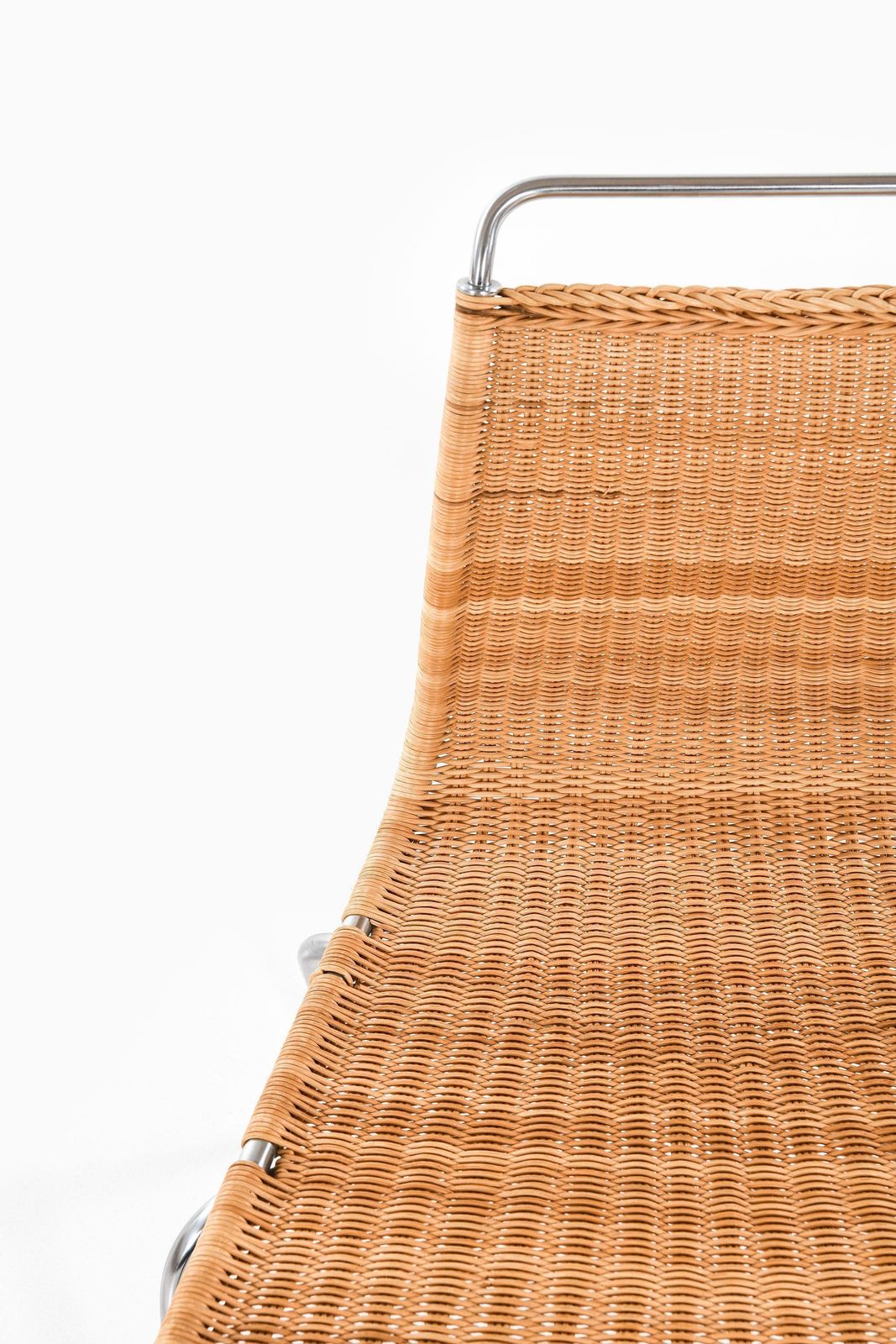 Set Of 8 Dining Chairs In Chromed Steel And Woven Cane By Poul Kjærholm, 1950's photo vinterior