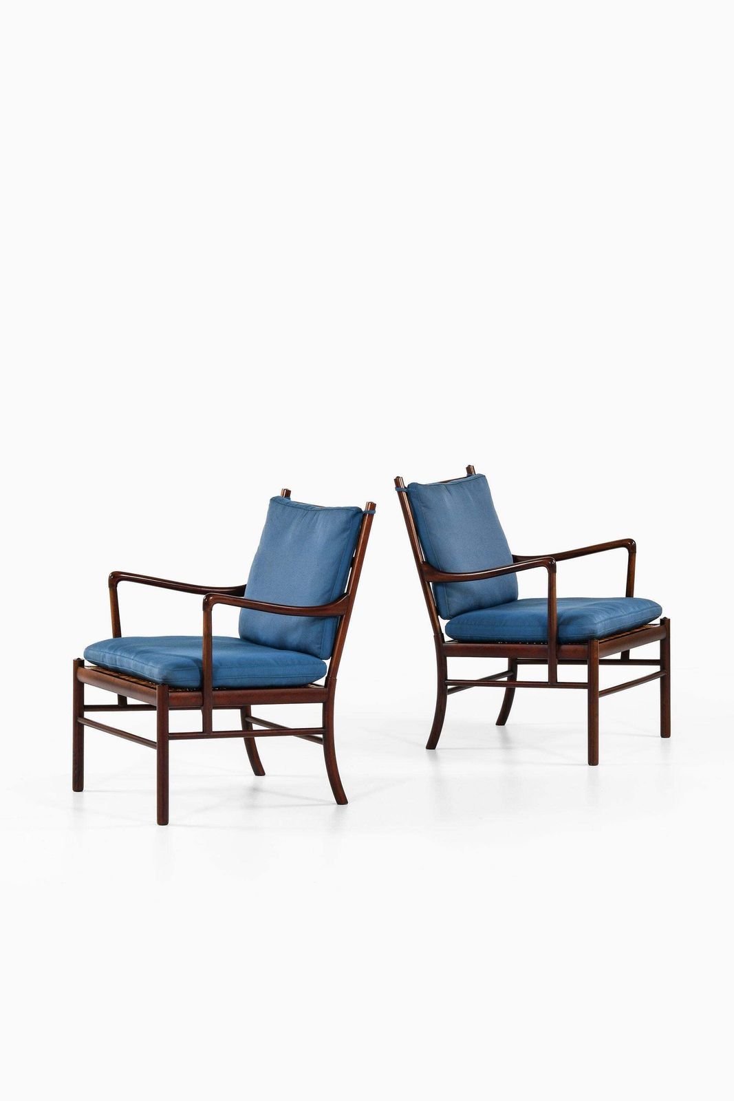 Colonial Easy Chairs In Mahogany, Woven Cane And Fabric By Ole Wanscher, 1960's photo furniture