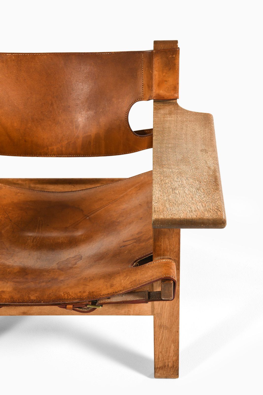 Pair Of Easy Chairs In Oak And Cognac Brown Leather By Børge Mogensen, 1950's photo buy