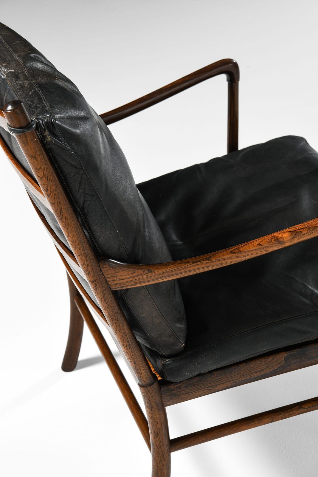 Easy Chair In Rosewood, Woven Cane And Original Leather By Ole Wanscher, 1960's photo vinterior