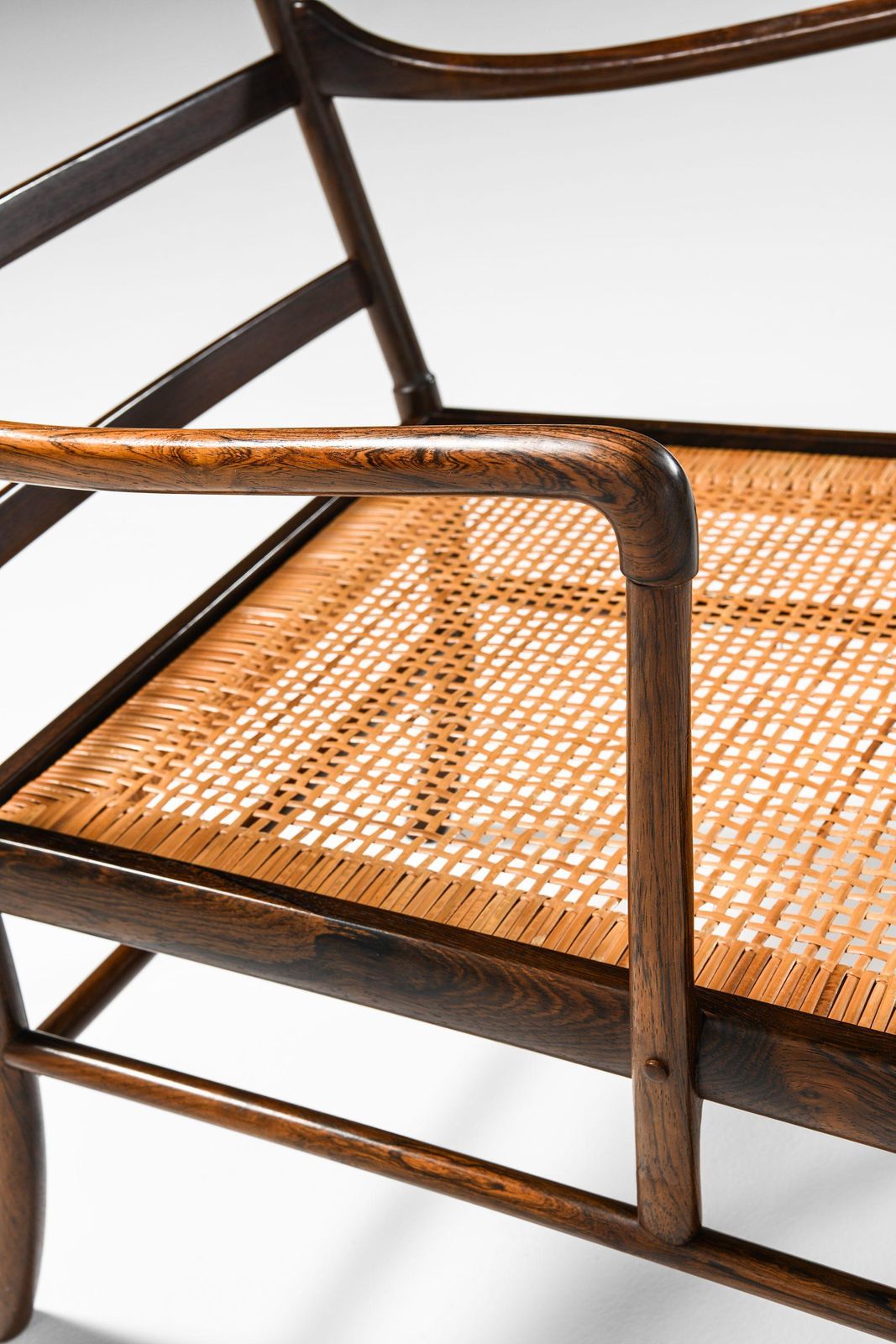 photo furniture Easy Chair In Rosewood, Woven Cane And Original Leather By Ole Wanscher, 1960's