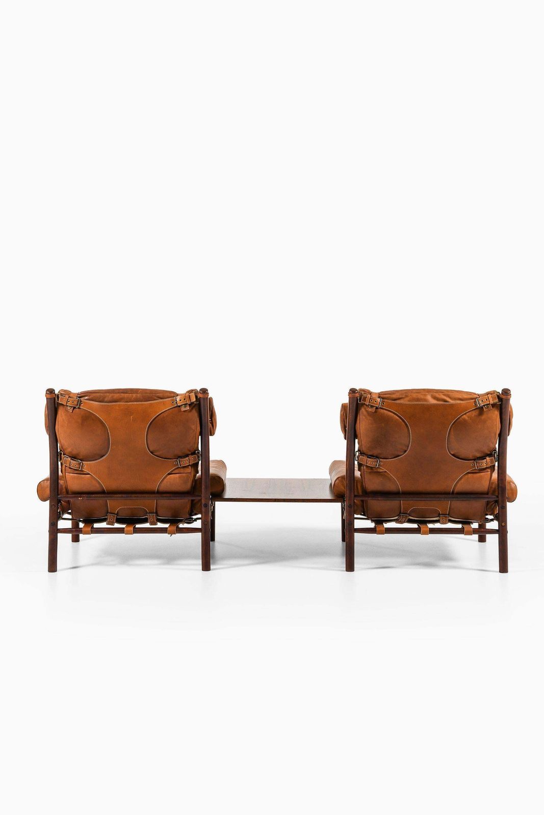 Pair Of Easy Chairs With Side Table In Beech And Leather By Arne Norell, 1960s photo vinterior