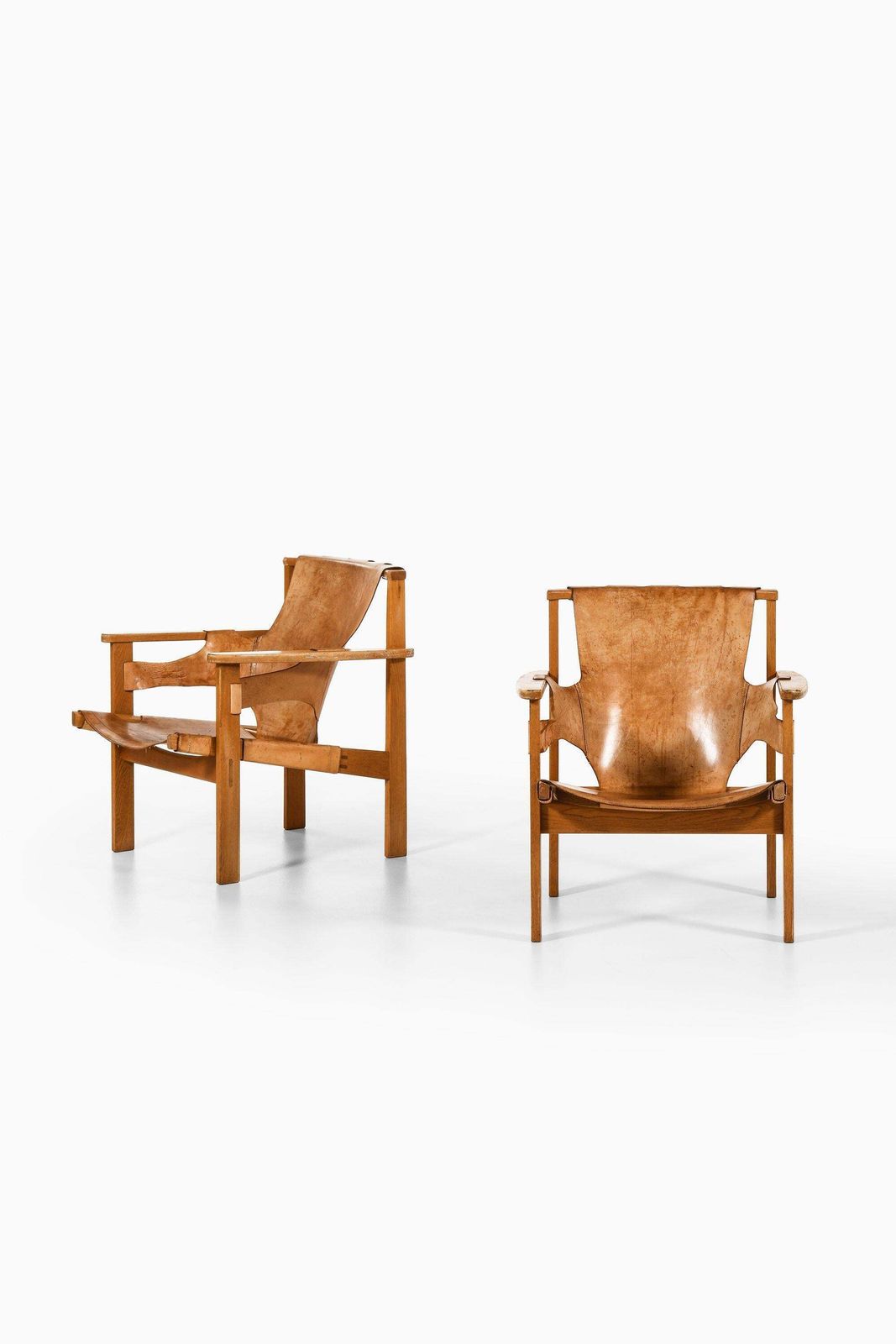 Pair Of Trienna Easy Chairs In Oak & Original Leather By Carl Axel Acking, 1957 photo furniture