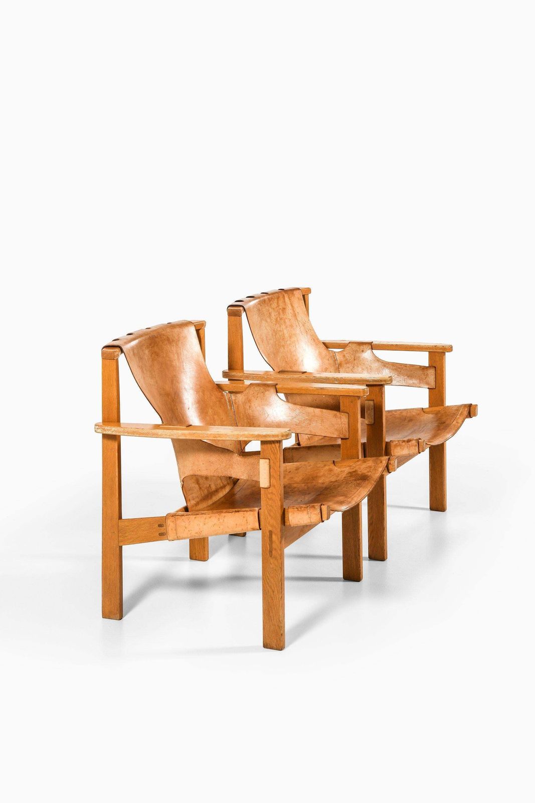 Pair Of Trienna Easy Chairs In Oak & Original Leather By Carl Axel Acking, 1957 photo Furniture